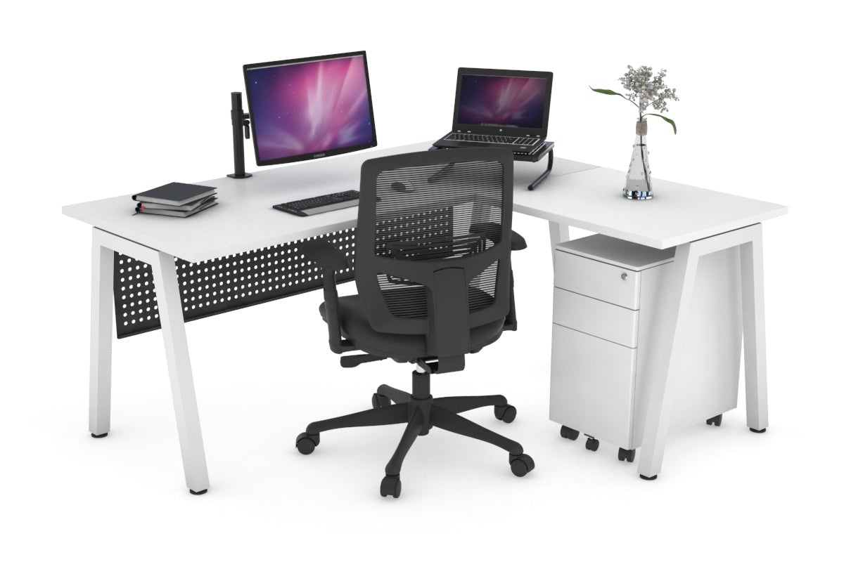 L-Shaped Corner Office Desk with Quadro A Legs - 1400L x 1450W - Modern Ergonomic Workstation for Home Office & Gaming Setup