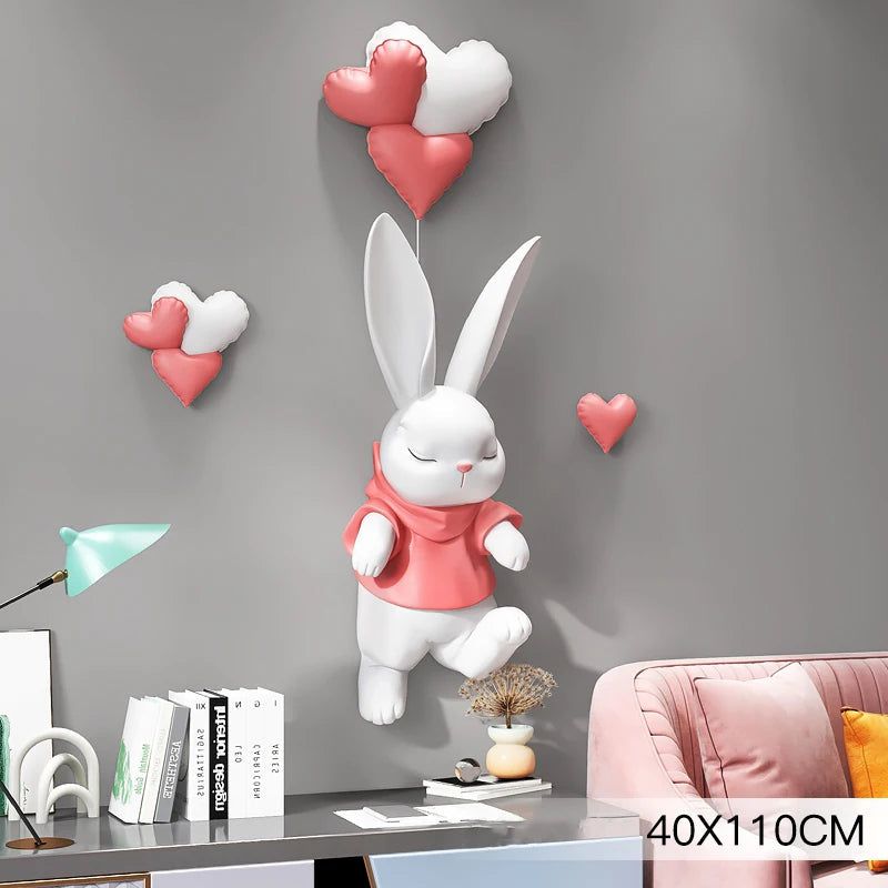 Cute Bunny Rabbit Wall Hanging Decor for Nursery & Kids Room - Soft Plush Animal Wall Art for Baby Shower Gift & Children's Bedroom Decoration