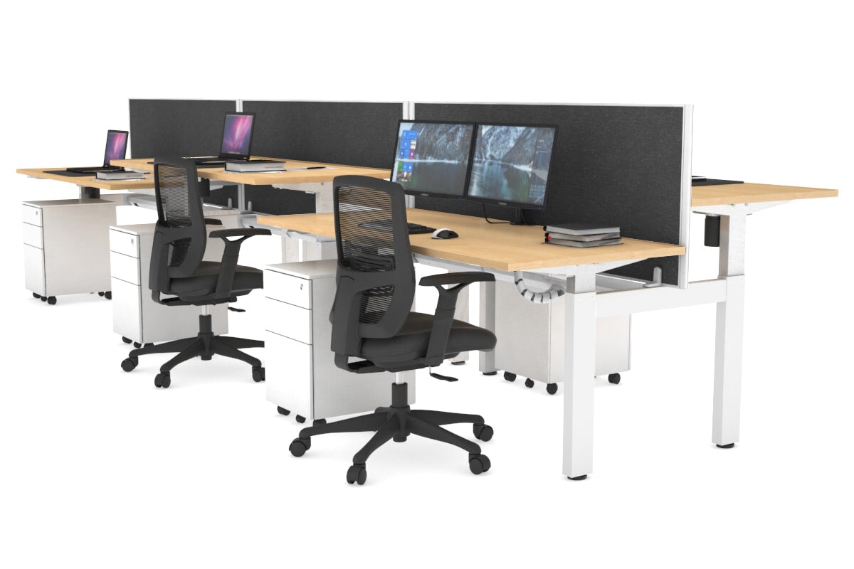 Adjustable Height 6-Person H Bench Workstation with White Frame [1600L x 700W] - Perfect for Office, Coworking Spaces & Home Offices
