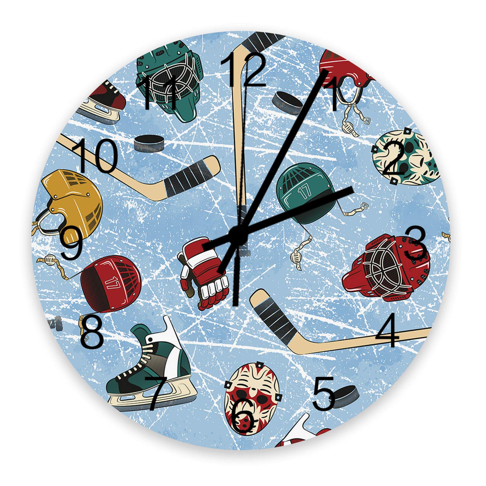 12 Inch Silent Non-Ticking Wall Clock with Colorful Hockey Skates Design - Battery Operated Quartz Clock for Bedroom, Office, Living Room & Kitchen Decor - Easy to Read Modern Wall Decor for Home & Workspace