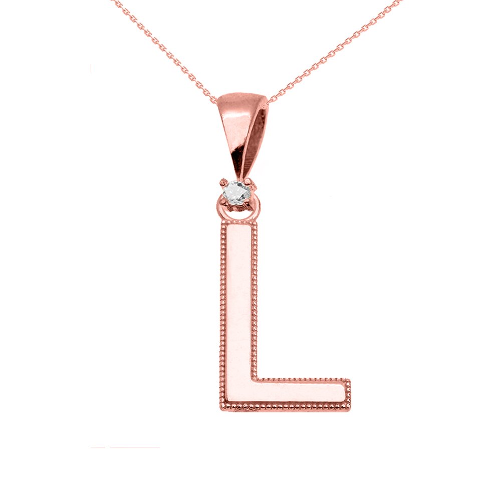 14K Rose Gold High Polish Milgrain Solitaire Diamond Initial 