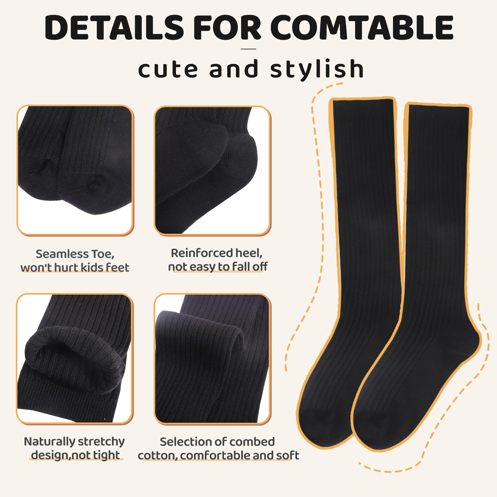 4 Pairs Girls Knee High Socks - Striped Seamless Toe School Uniform Socks for Kids, Over The Knee Socks for Girls & Boys - Perfect for School, Dance, and Winter Outfits