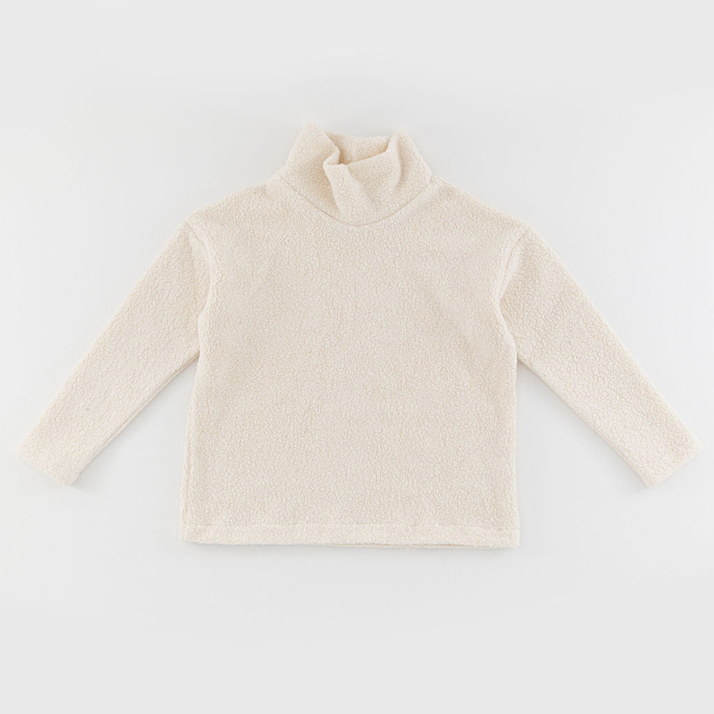 Women's Cream Sherpa Funnel Neck Sweatshirt - Cozy Winter Pullover for Casual Outfits & Lounge Wear