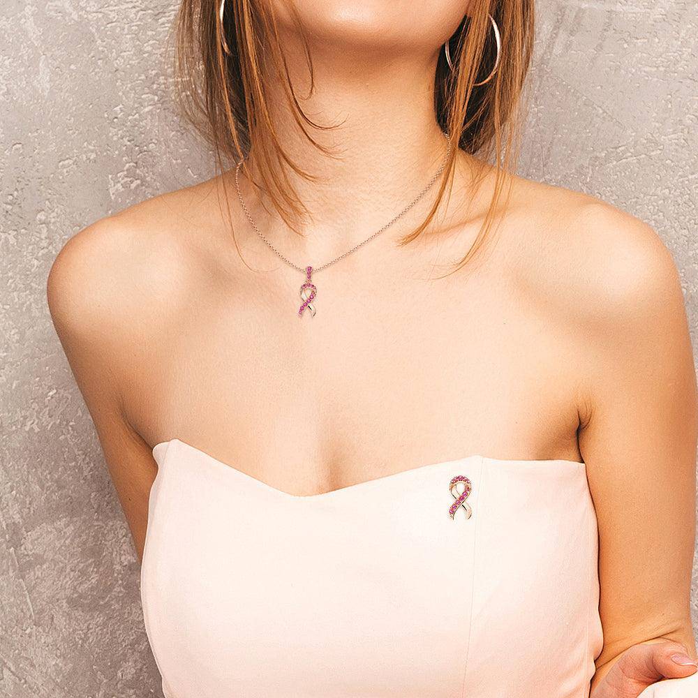 Faith Over Fear Rose Gold Ribbon Necklace with Pavé Pink Sapphires - Elegant Jewelry for Women, Gift for Her, Perfect for Daily Wear & Special Occasions