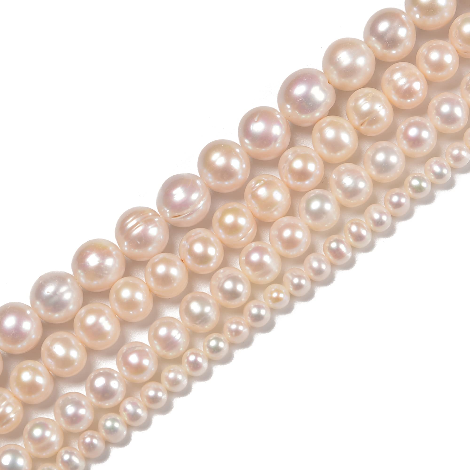 JM Design Fresh Water Pearl White Ringed Potato Round Beads 5-6mm (15.5 Inch Strand) - DIY Jewelry Making Supplies for Necklaces, Bracelets & Earrings - Perfect for Crafting, Gifts & Fashion Accessories