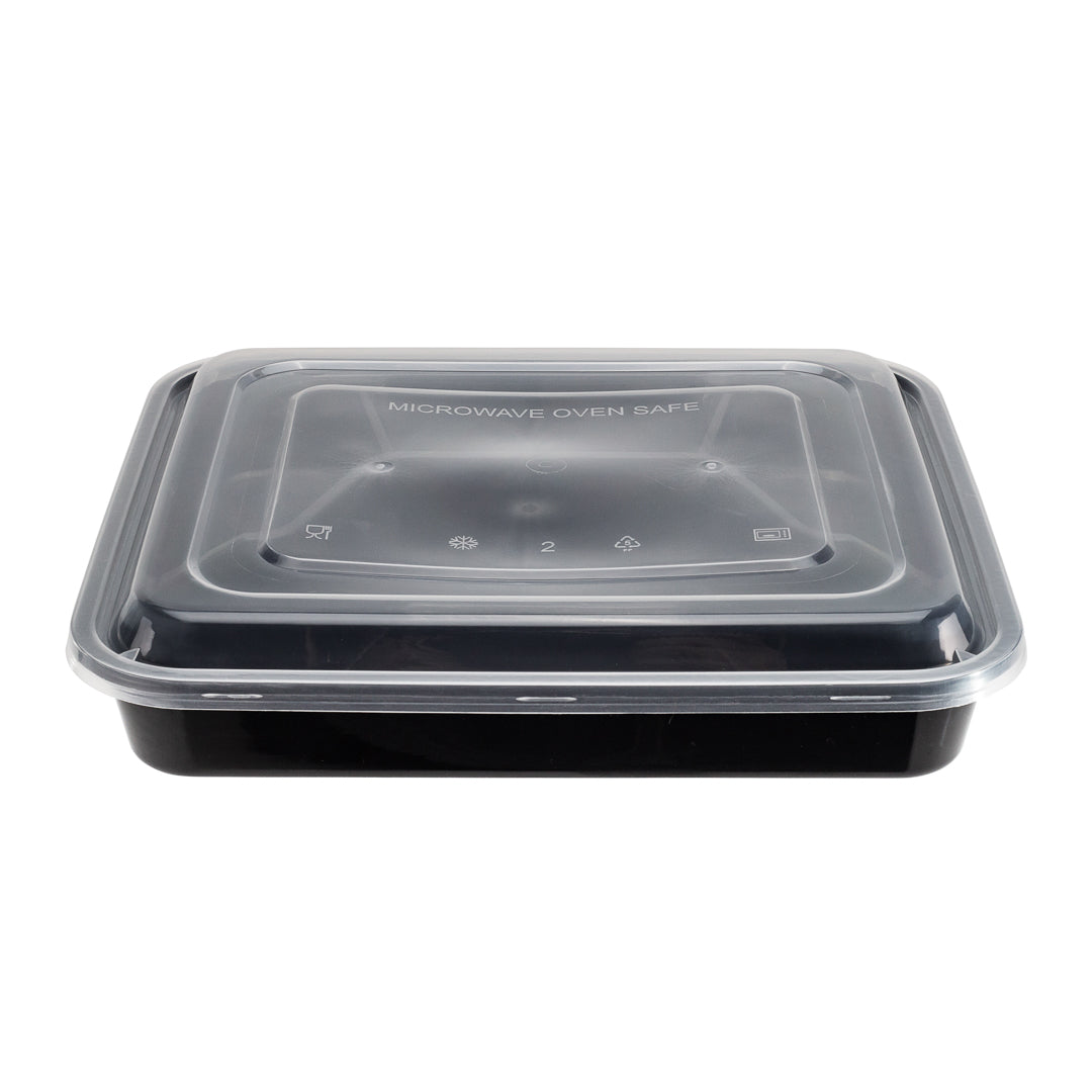 34 oz Black Plastic 4-Compartment Meal Prep Containers with Clear Lids - Microwave Safe (8.75