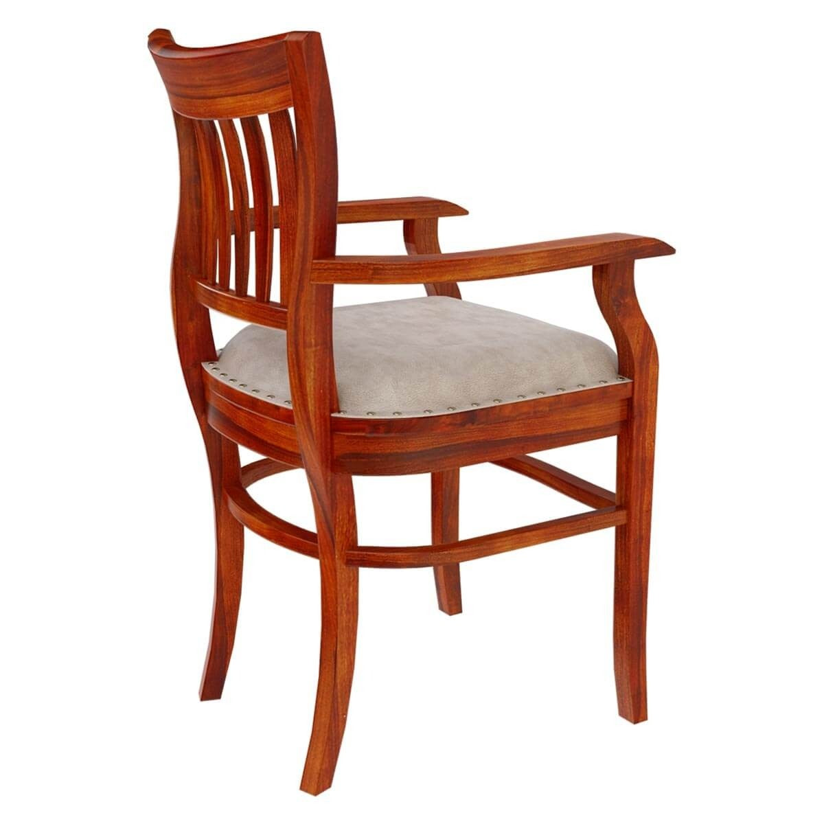 Handmade Rosewood Leather Cushion Dining Arm Chair - Honey Brown - Comfortable Upholstered Seat for Dining Room, Kitchen, or Office
