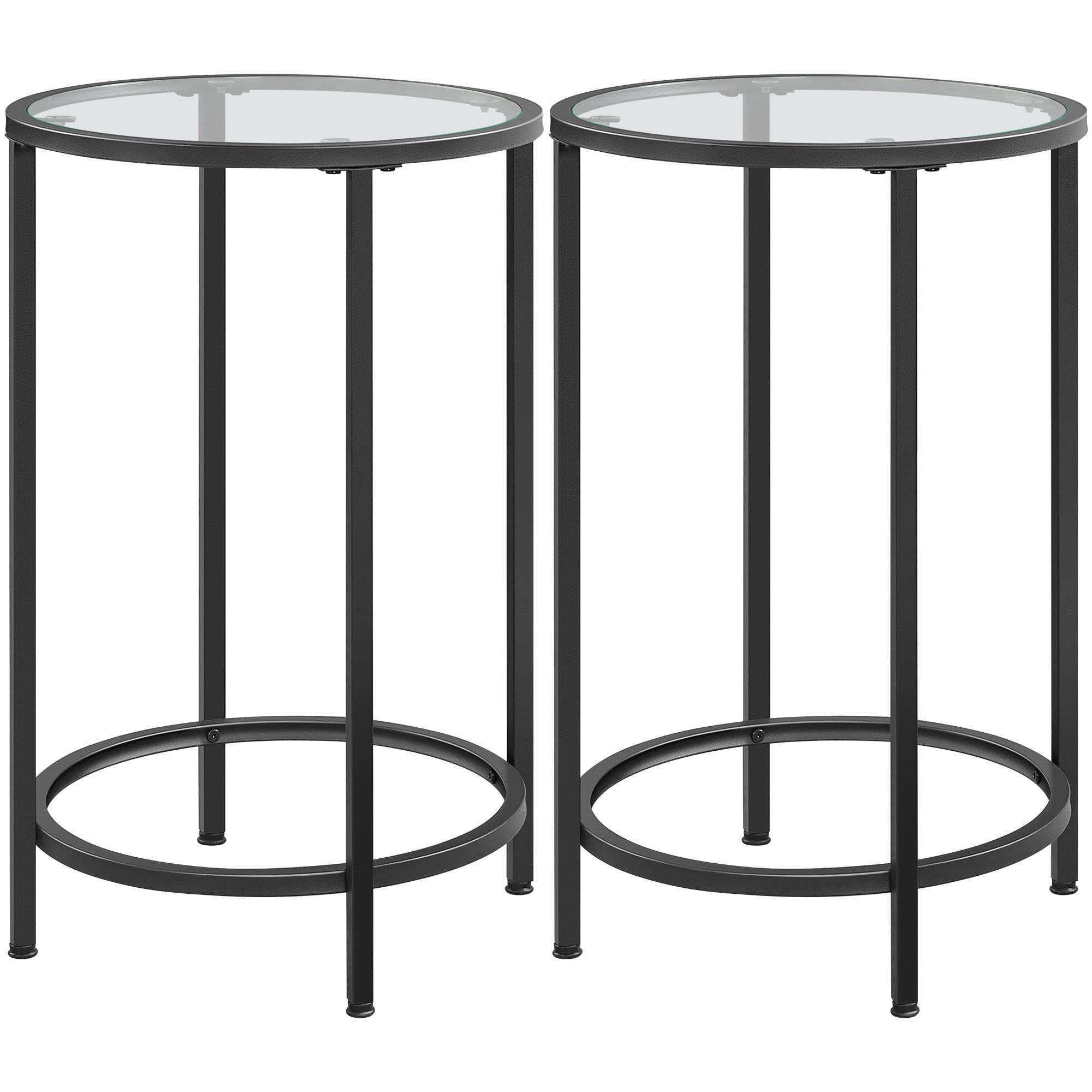 Topeakmart 2-Piece Round Glass Top End Tables with Metal Frame - Modern Accent Side Sofa Tables for Living Room, Bedroom, Office, Porch & Small Spaces - Black | Perfect for Coffee, Reading & Decor