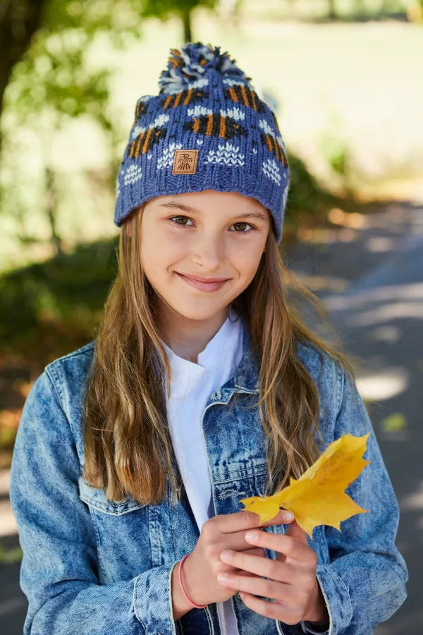 Kids Beehive Bobble Beanie Hat - Cute Winter Knit Cap with Pom Pom for Boys & Girls - Perfect for Snow Play, Outdoor Activities & Christmas Gifts