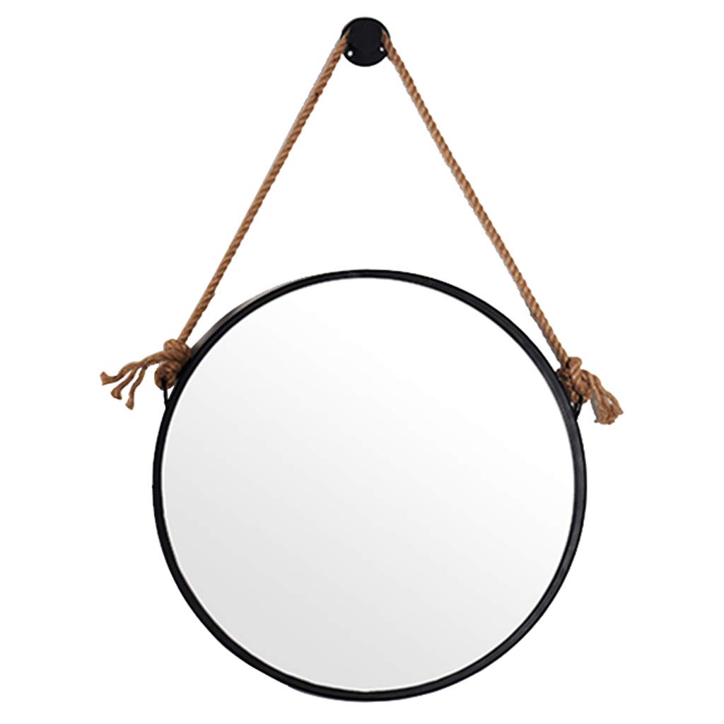 Creative Hemp Rope Hanging Bathroom Mirror - Round Metal Iron Frame Wall Mirror for Vanity, Shaving & Bedroom Decor (40cm/50cm) | Perfect for Boho Bathrooms, Bedroom Dressers & Vintage Home Decor