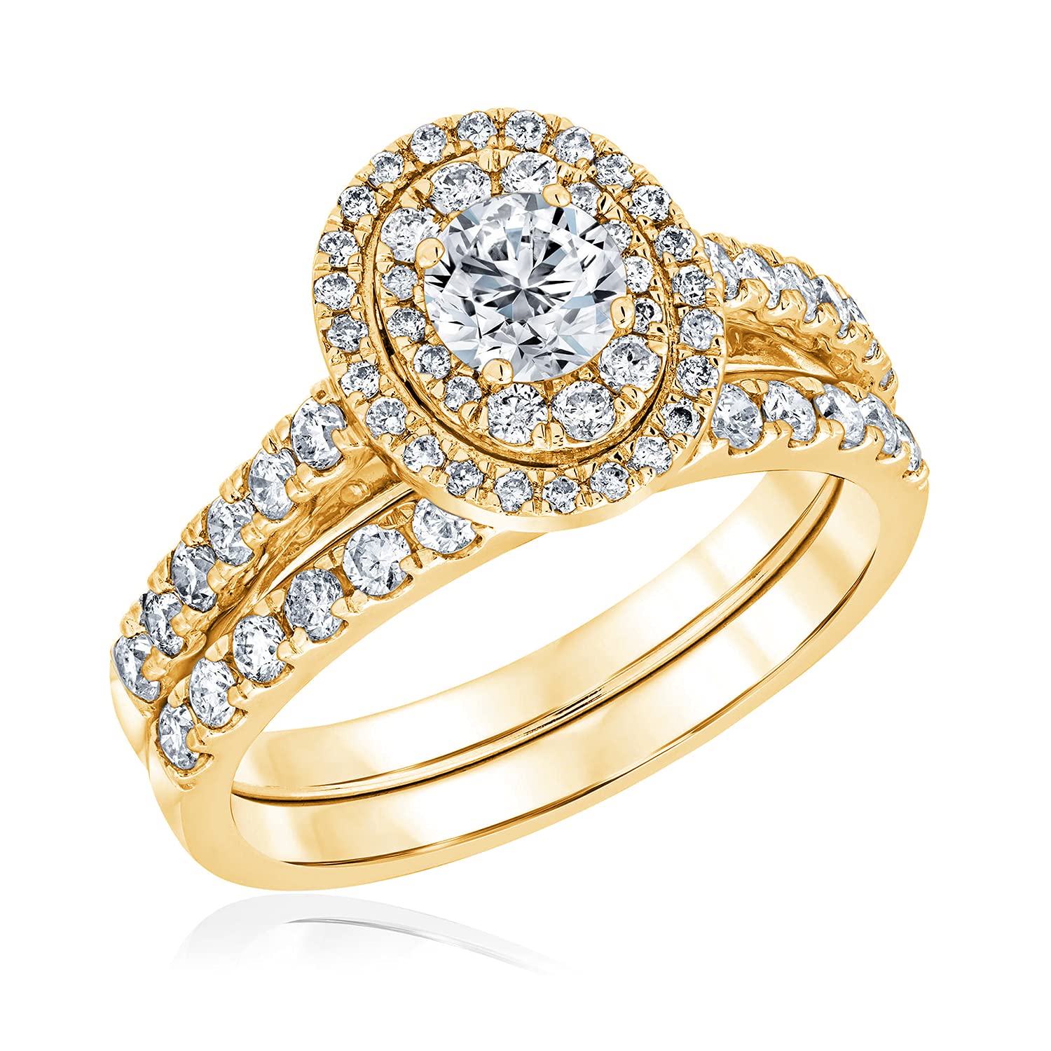 10K 14K 18K Gold & 925 Sterling Silver 1.5 Carat Moissanite Wedding Band Set - 2 Piece Bridal Ring Set for Women, Fine Jewelry Gift for Anniversary, Engagement, Valentine's Day - Perfect for Proposals, Weddings & Special Occasions