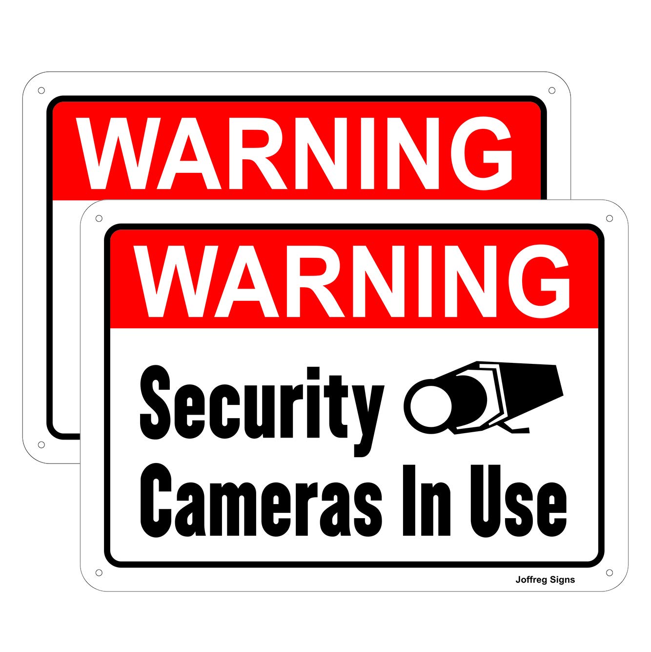 Joffreg Warning Security Cameras in Use Sign - 14 x 10 Inches Reflective Aluminum Sign with UV Printing, Weatherproof & Waterproof for Indoor/Outdoor Use - 2 Pack (Perfect for Home Security, Business Surveillance & Property Protection)