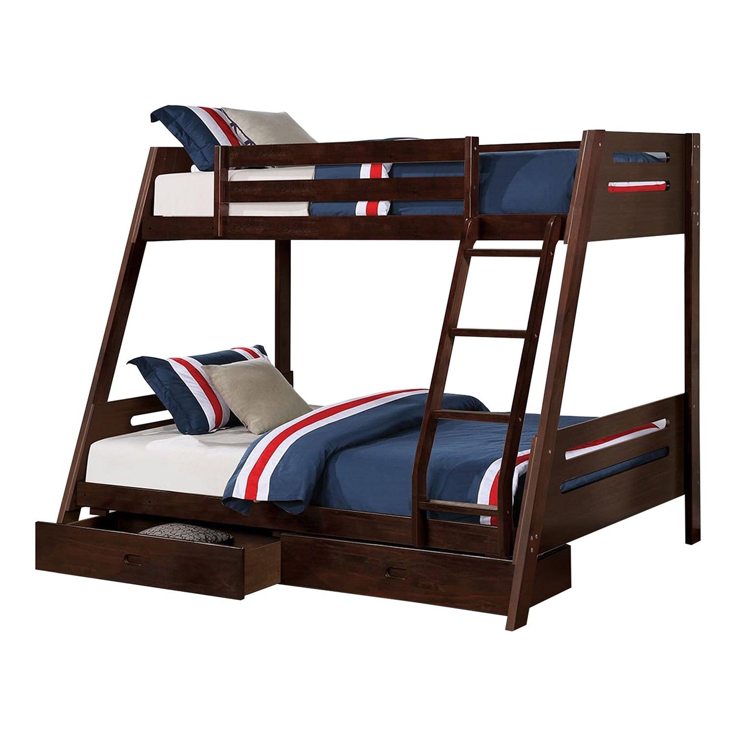 Solid Wood Twin/Full Bunk Bed with Reversible Angled Ladder & Underbed Drawers - Sturdy Kids Bunk Bed for Small Spaces, Bedroom & Guest Room - Perfect for Siblings, Sleepovers & Space Saving