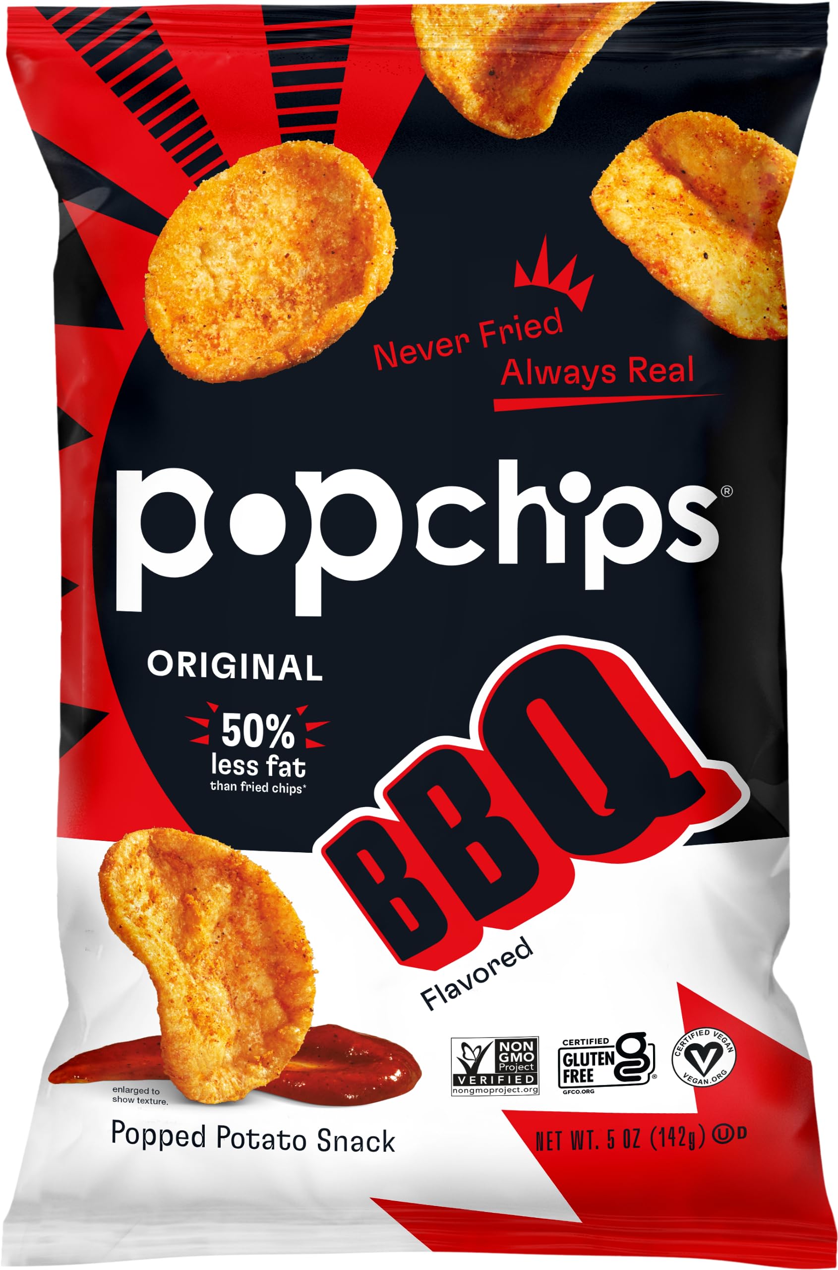 Popchips BBQ Flavored Potato Chips - 5 oz Bags (Pack of 5) - Gluten Free, Non-GMO Snacks for Parties, Picnics & Movie Nights