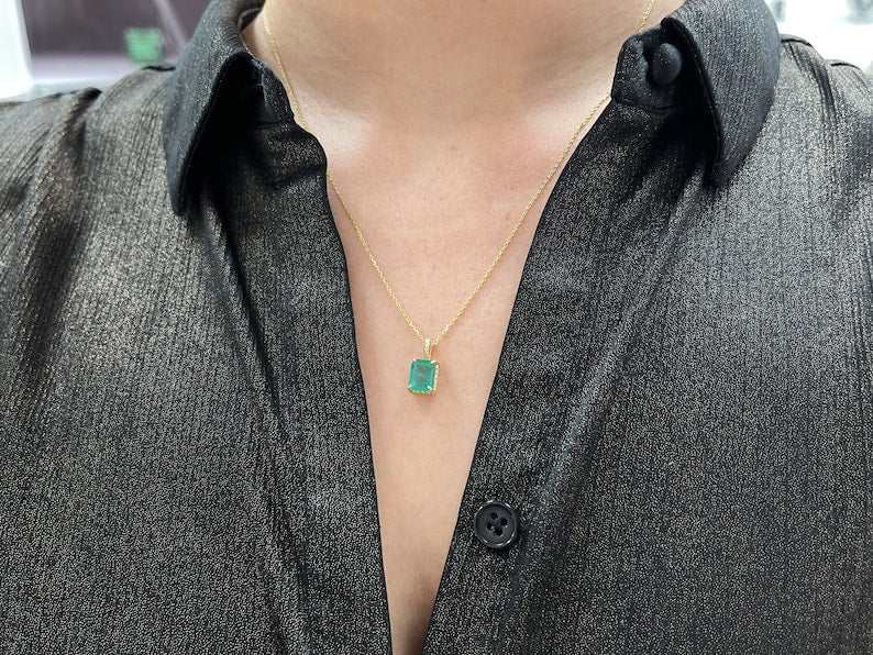 2.40ct 14K Blue-Green Solitaire Emerald Rope Scroll Four Prong Pendant Necklace for Women - Elegant Jewelry Gift for Birthday, Anniversary & Special Occasions