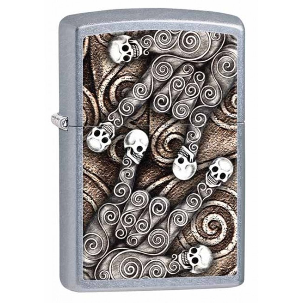 Zippo Skull Scroll Hands Windproof Pocket Lighter - Street Chrome Finish | Perfect for Outdoor Adventures, Camping & Everyday Carry