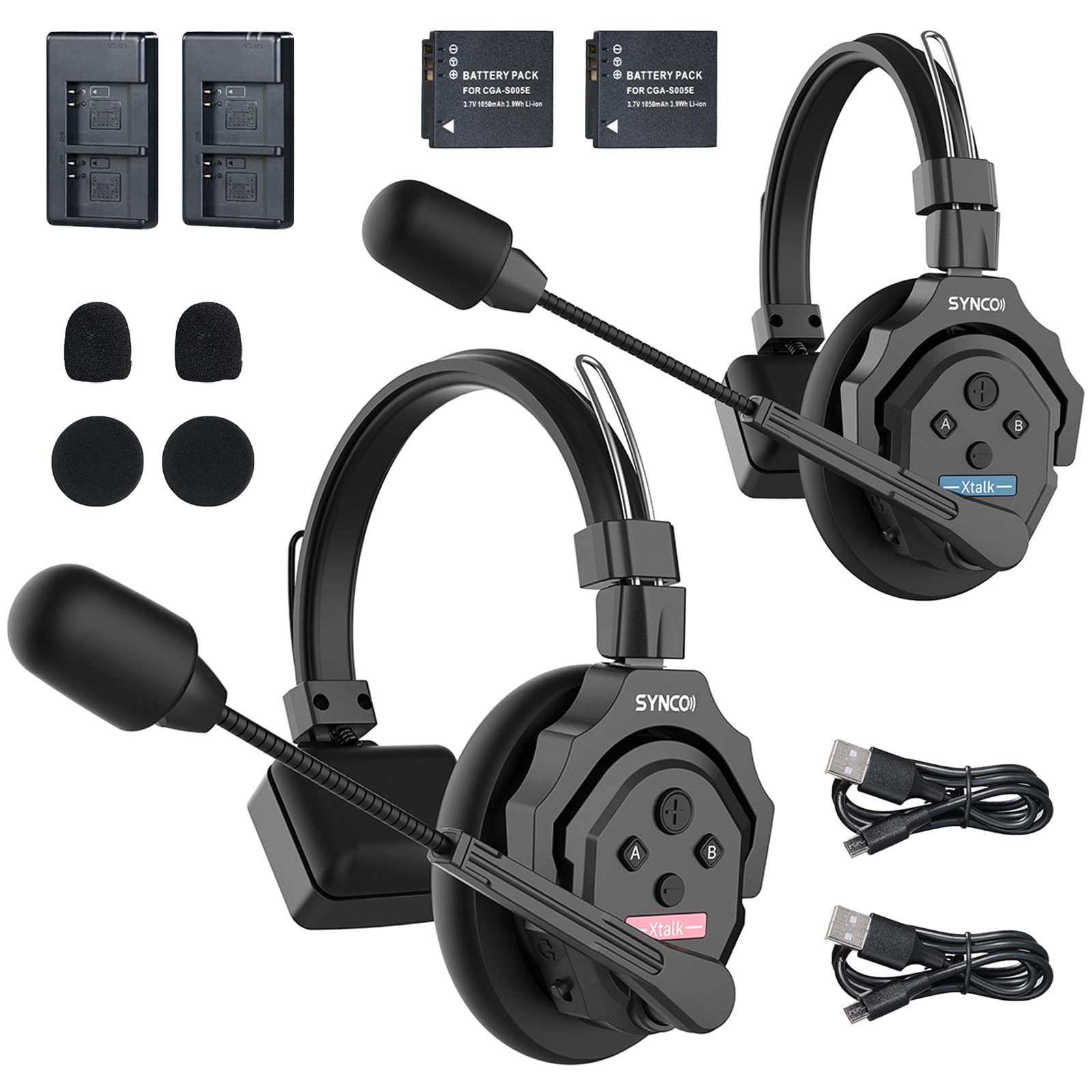 SYNCO Xtalk X2 Wireless Intercom Headset System - 2-Person 2.4G Headset with Microphone, Built-in Battery, 350M/1148ft Range, 3.5mm Real-Time Monitoring - Perfect for Filmmaking, Live Broadcasting, Church Services & Construction Communication