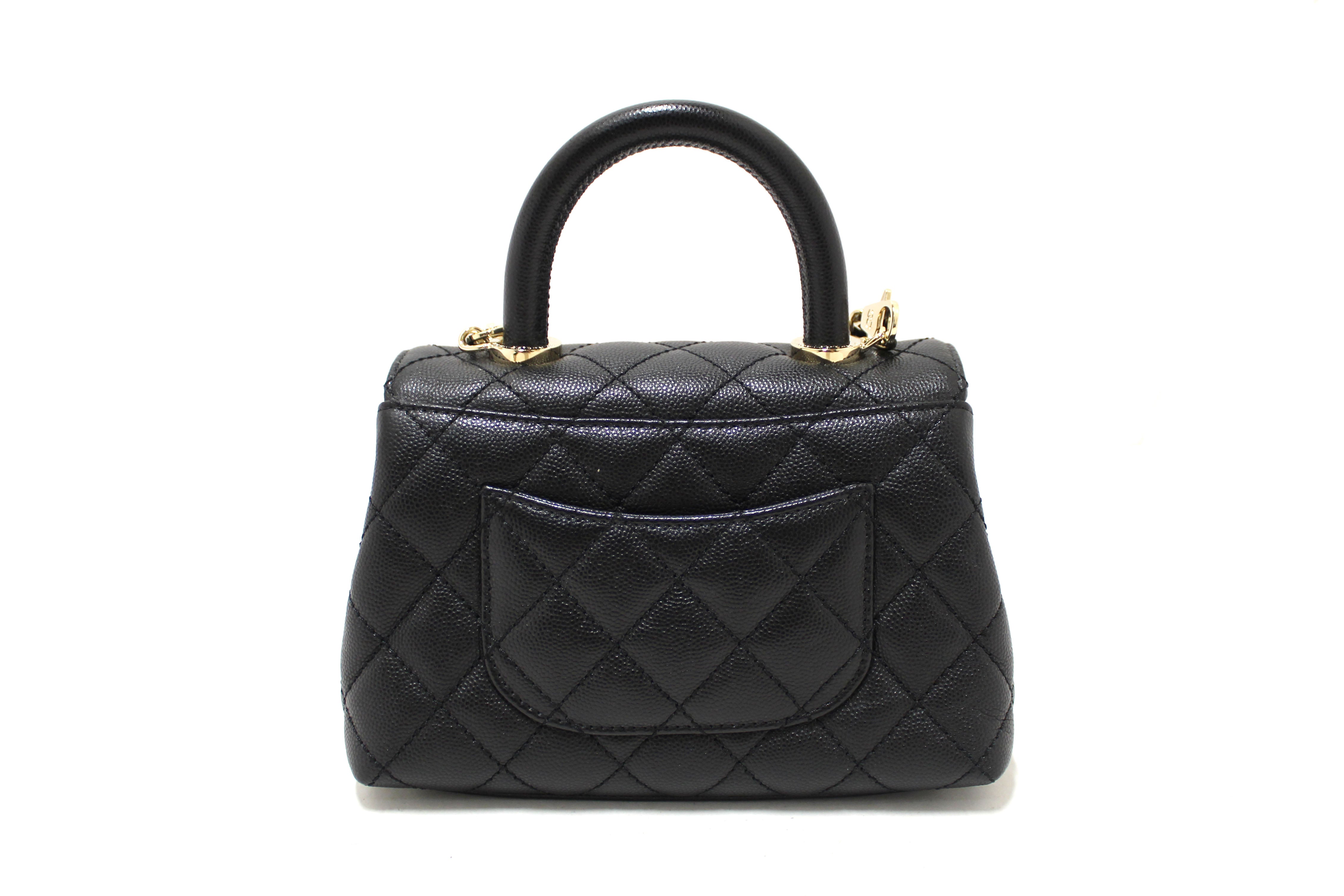 Authentic Chanel Black Quilted Caviar Leather Mini Coco Handle Flap Bag - Luxury Designer Crossbody Purse for Women | Perfect for Parties, Date Nights & Special Occasions