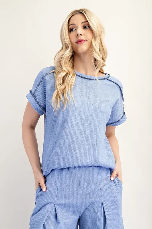 Celeste Plus Size Relaxed Fit Textured Short Sleeve Blouse - Comfortable Casual Top for Women, Perfect for Work, Weekend Outings & Summer Wear