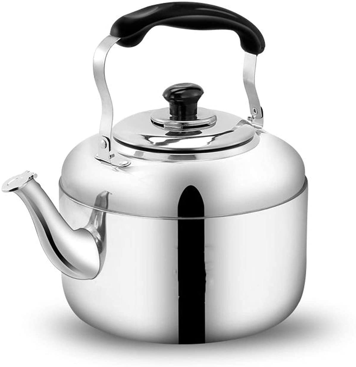 Premium 304 Stainless Steel Whistling Tea Kettle - 5L Large Capacity Stovetop Whistle Teapot with Anti-Scalding Handle & Streamlined Spout for Home, Kitchen & Camping (Silver) - Perfect for Tea Lovers, Coffee Brewing & Outdoor Cooking