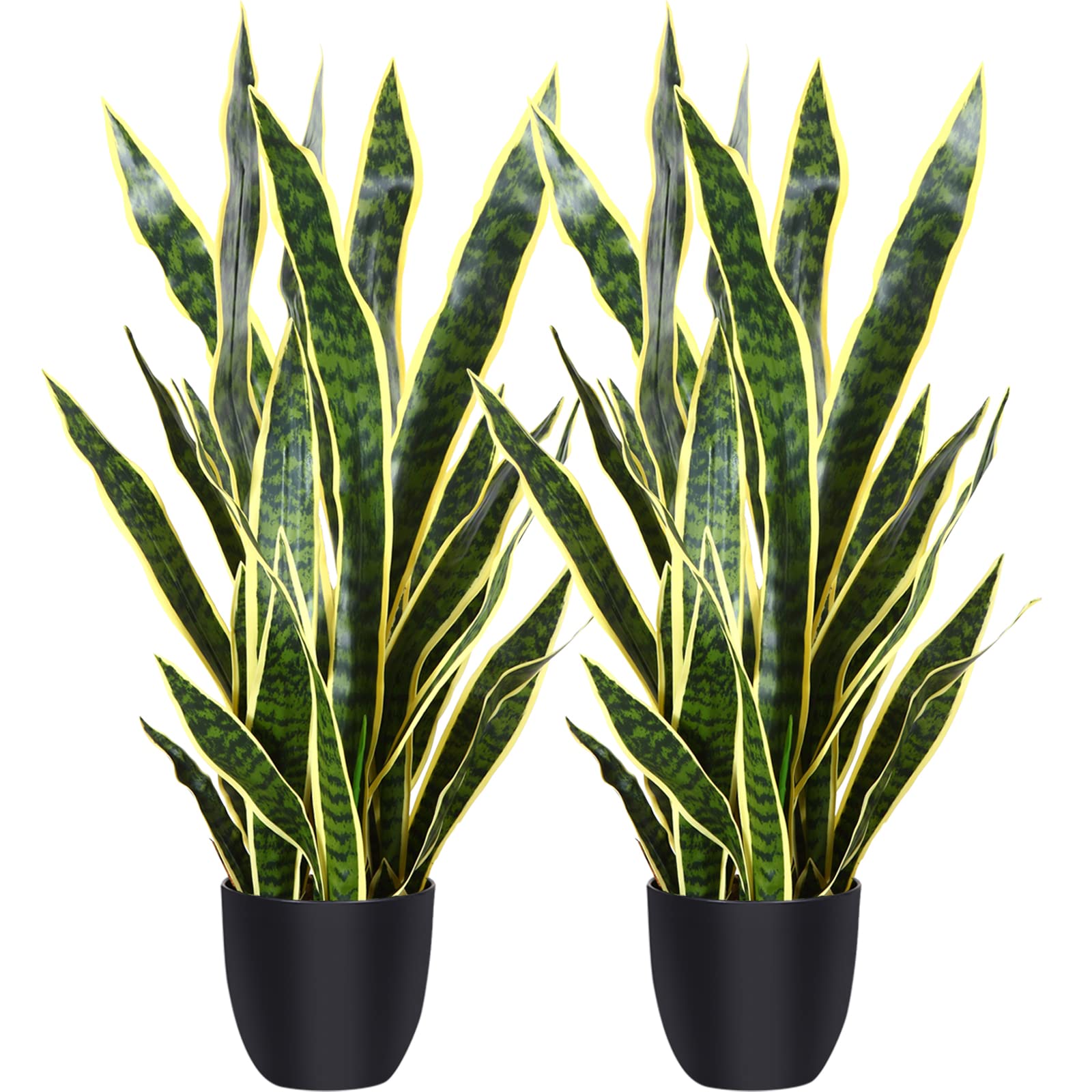 CROSOFMI 35 Inch Artificial Snake Plant Fake Sansevieria Tree - 32 Leaves Realistic Faux Mother-in-Law's Tongue in Pot - 2 Pack Set for Home Office Decor Indoor Plants Housewarming Gift | Perfect for Living Room, Bedroom & Workspace Decorations