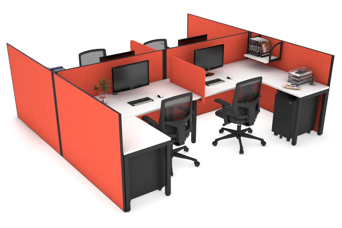 Quadro Square Legs 4-Person Corner Workstation - H Configuration Black Frame [1800L x 1800W with Cable Management] - Perfect for Office, Call Center & Collaborative Workspaces