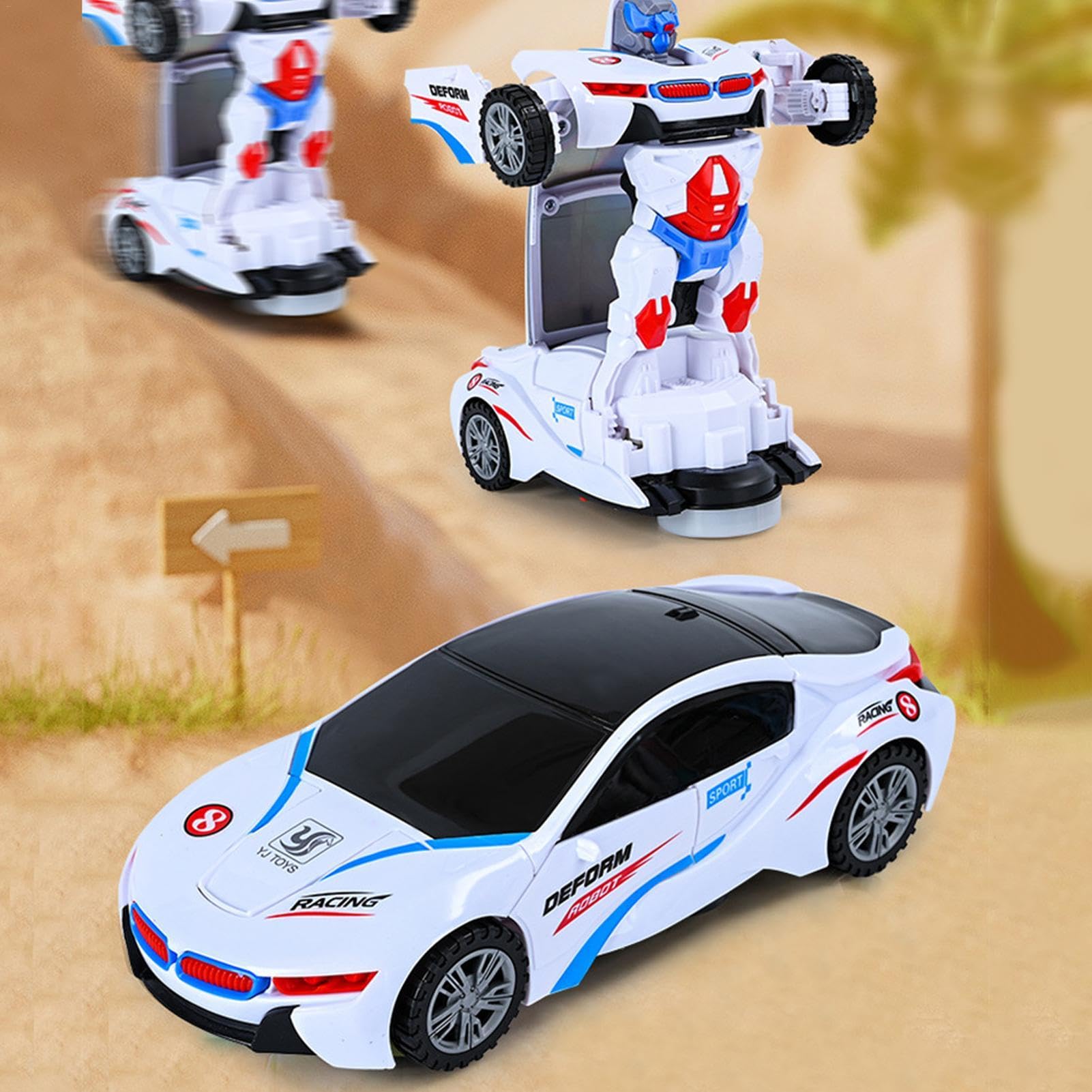 Electric Transforming Toy Car with LED Lights - Collectible Deformation Robot Vehicle for Boys - Interactive Light-Up Action Figure for Play & Display - Perfect for Birthday Gifts, STEM Learning, and Robot Toy Collections