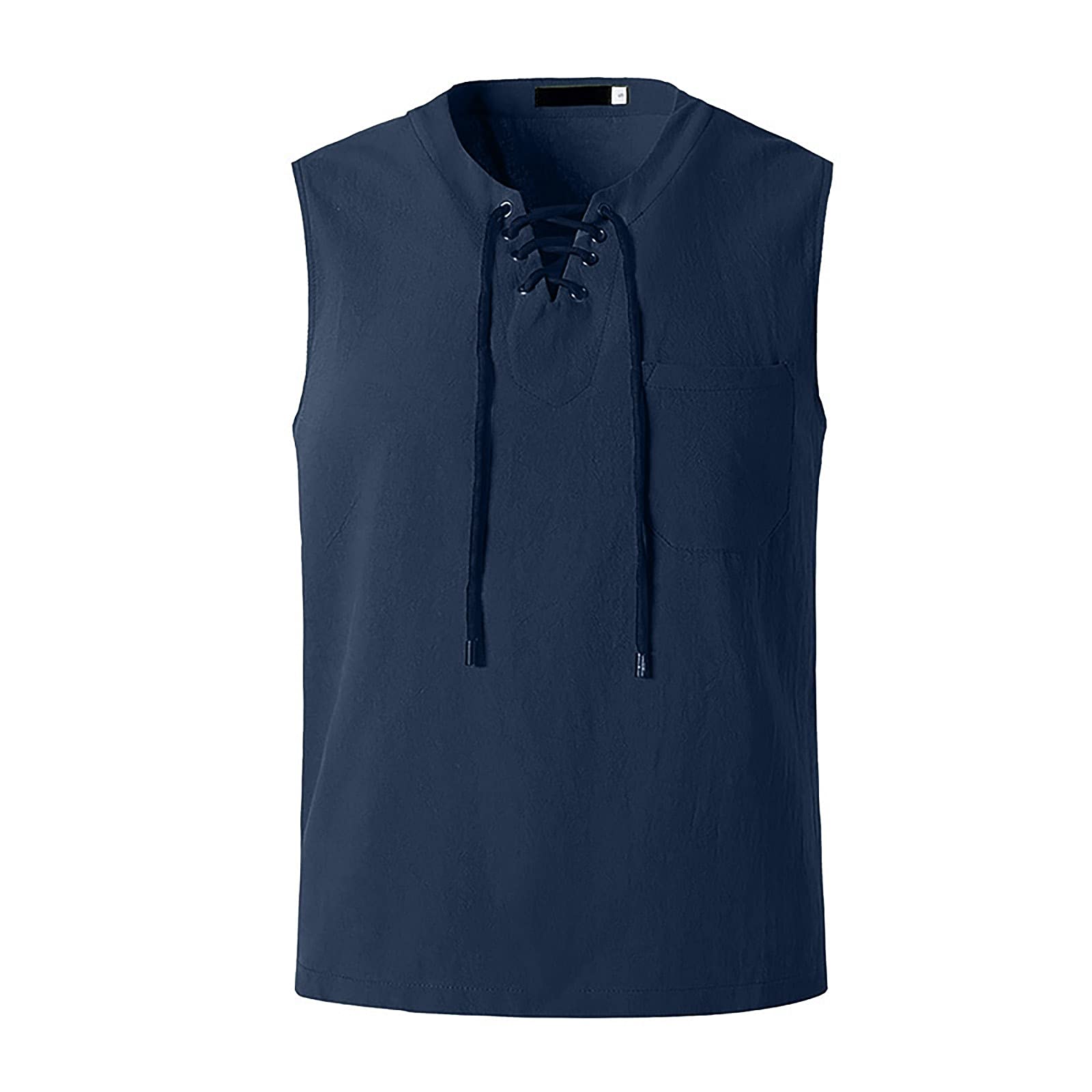 Men's Cotton Linen Sleeveless Tank Tops - Breathable V-Neck Athletic Shirts for Yoga, Gym & Summer Outdoor Activities - Loose Fit Performance Workout Shirts with Drawstring Design