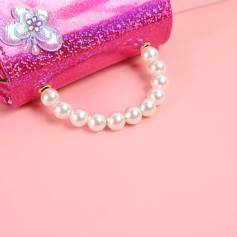 Kids' Crossbody Bag with Pearl Butterfly Flower Design - Stylish & Trendy Accessory for Girls' Outfits, School, and Parties