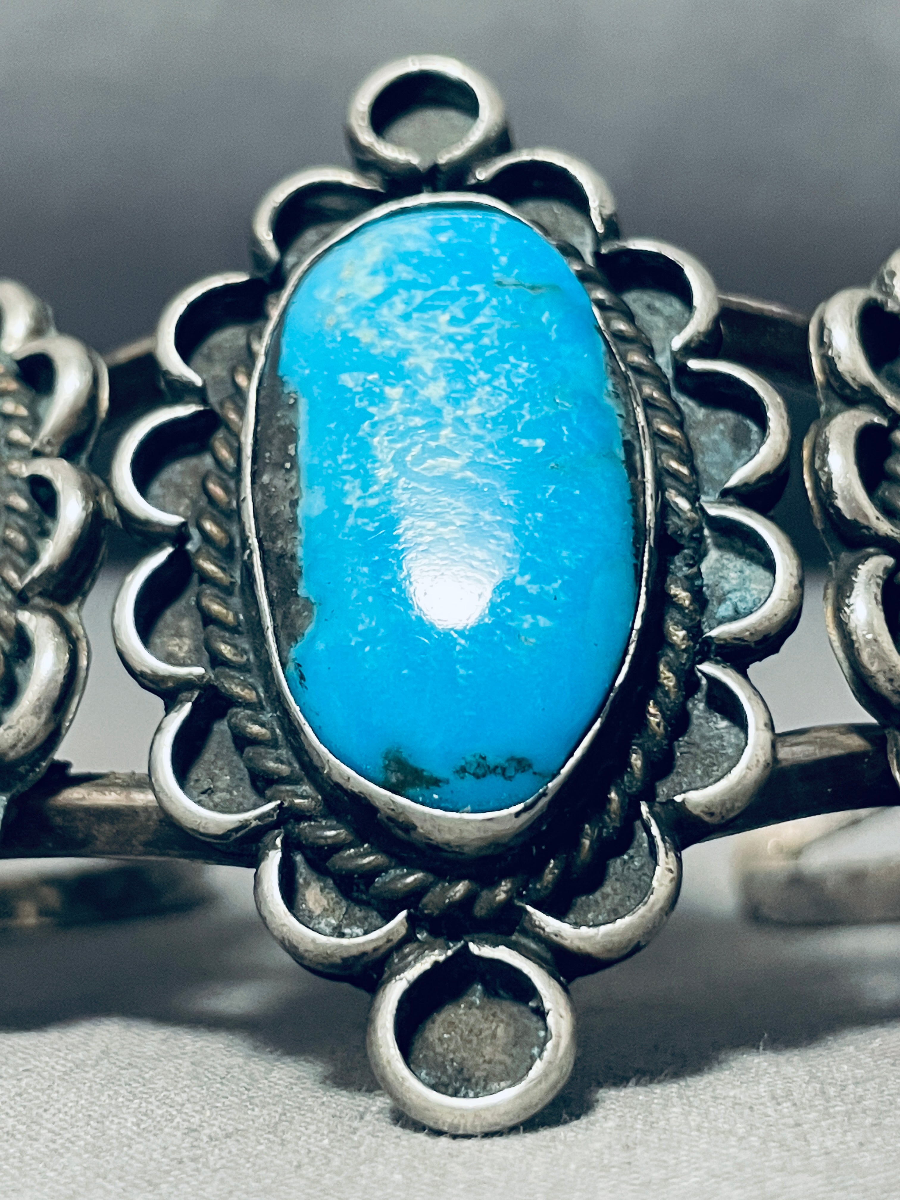 Authentic Vintage Native American Navajo Pilot Mountain Turquoise Sterling Silver Bracelet - Handcrafted Jewelry for Women, Boho Fashion & Gift Ideas