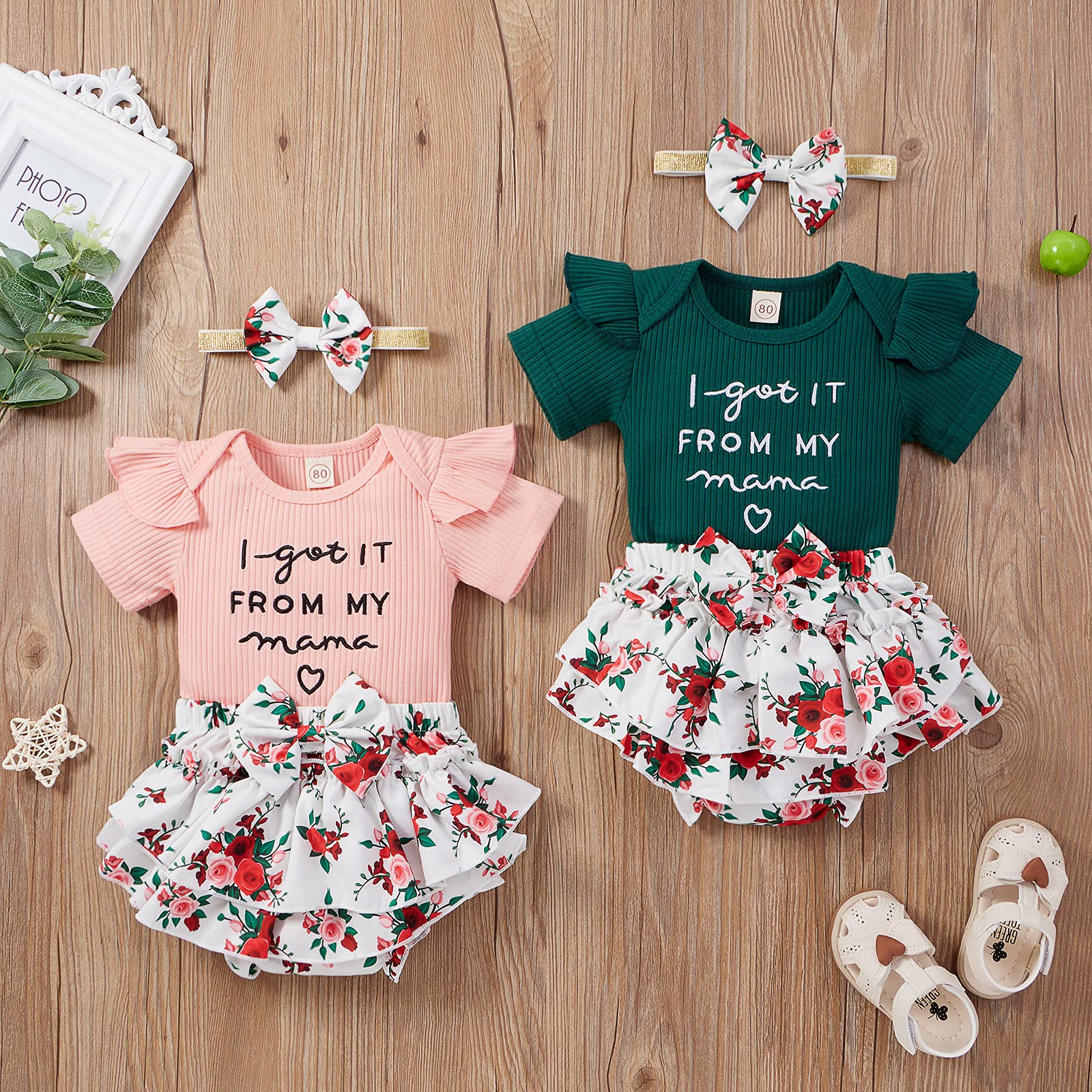 Newborn Baby Girl Outfits - Ribbed Bodysuit Romper Top + Floral Shorts Set | Cute Summer Clothes for Infant Girls | Perfect for Playdates, Photoshoots & Family Outings