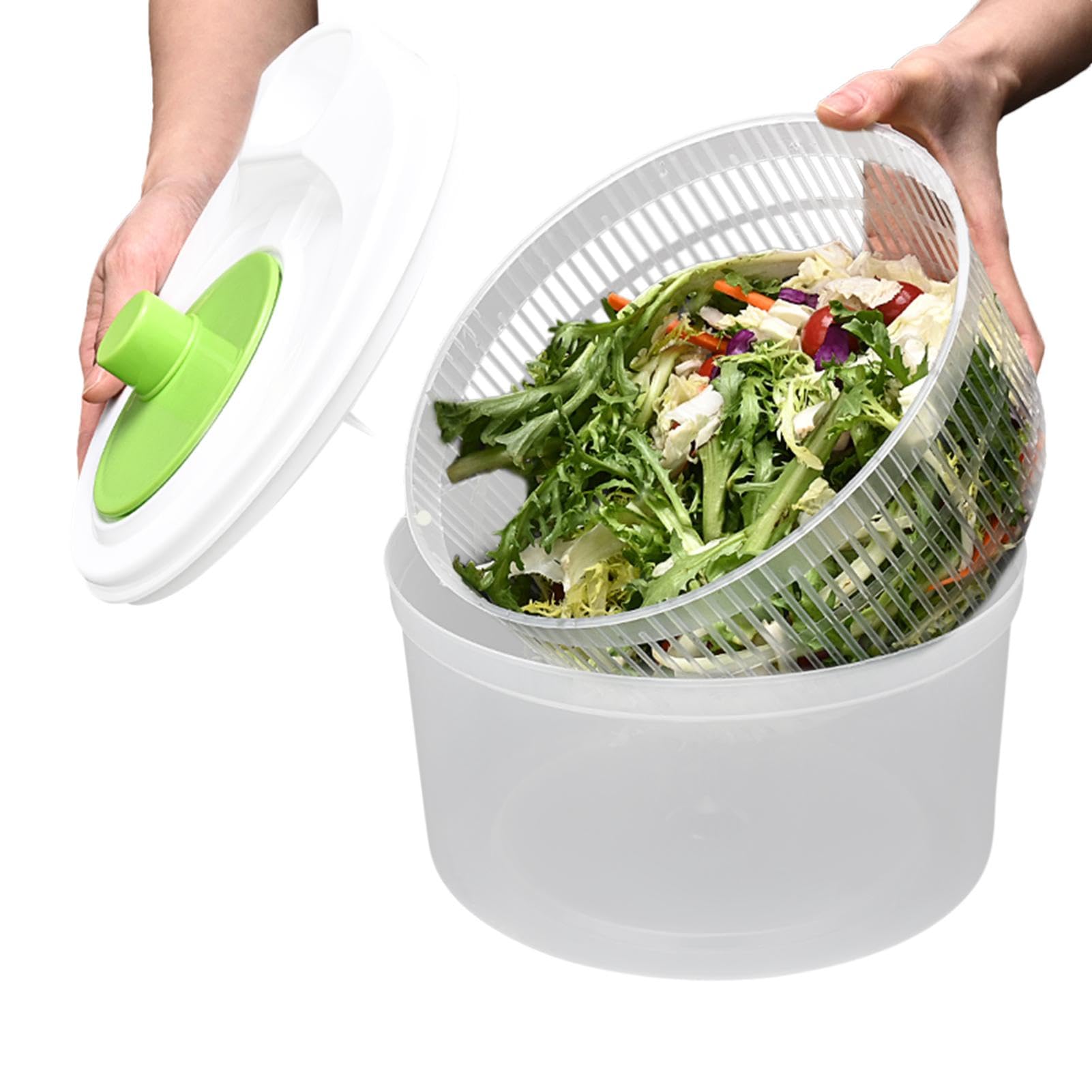 Multifunctional Fruit and Vegetable Spinner Dryer - Compact Salad Washer with Rounded Handle, Durable Lettuce Dryer for Kitchen & Home (8.1x8.1x5.9 inches) - Perfect for Washing Berries, Greens, and Preparing Healthy Salads