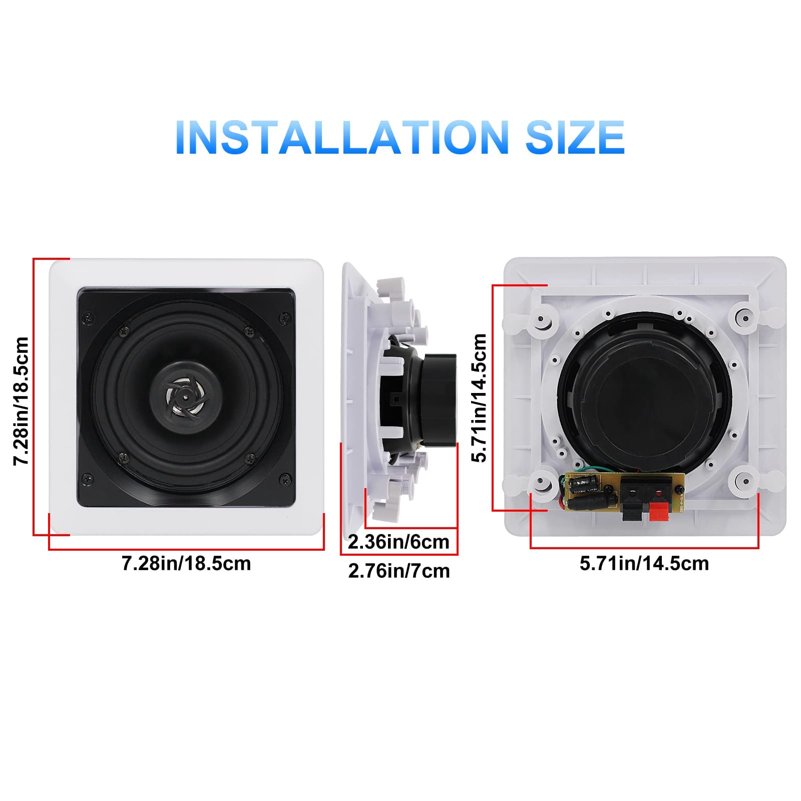 Herdio 5.25 Inch 160W 2-Way Passive Ceiling Speakers Pair - Square Flush Mount In-Wall Speakers for Home Theater, Living Room, Office - Perfect for Background Music & Surround Sound Systems