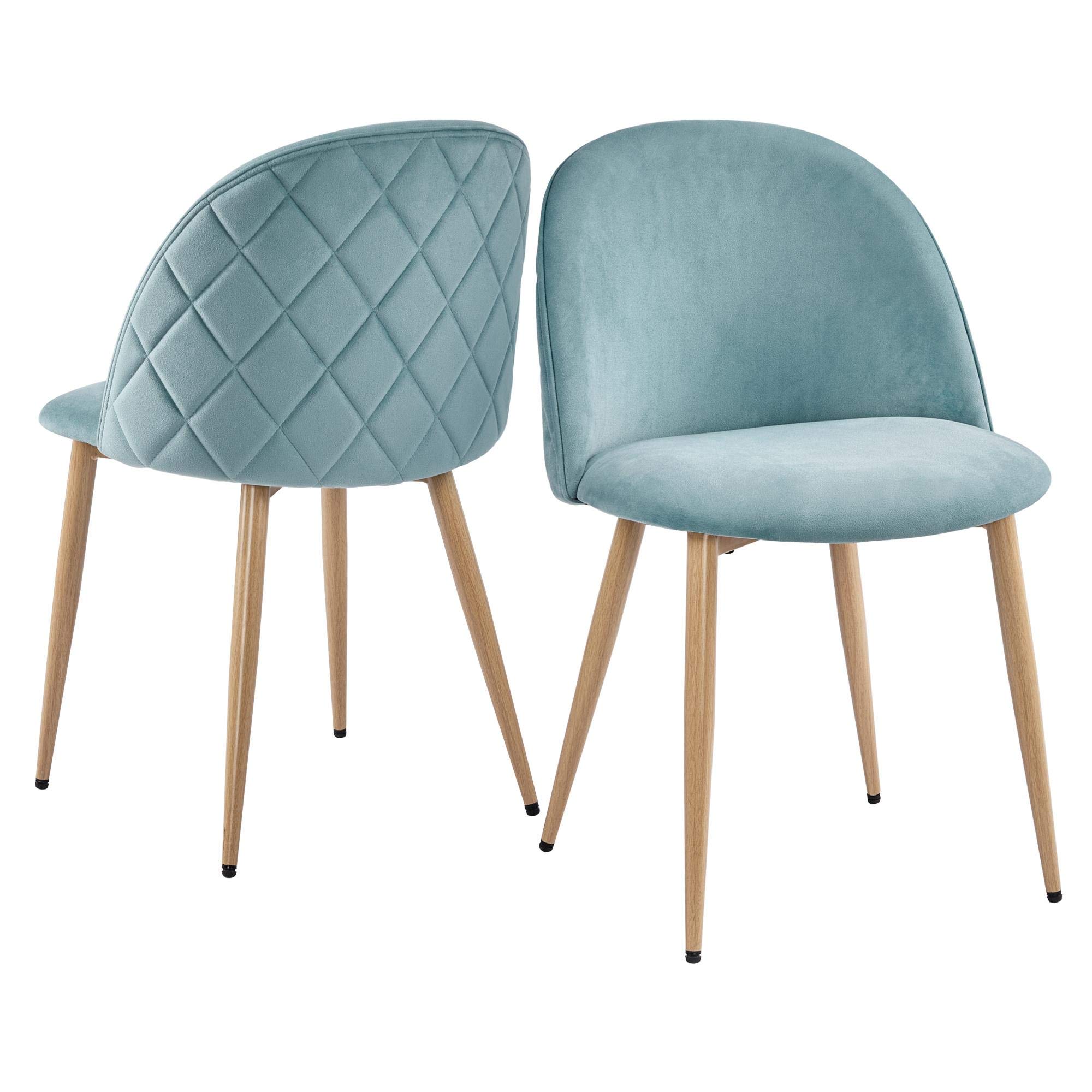 Yaheetech Velvet Upholstered Dining Chairs Set of 2 - Modern Living Room Chairs with Wooden Style Backrest & Metal Legs for Restaurant, Cafe, Home Decor - Aqua Blue (Perfect for Dining Room, Lounge, Makeup Vanity)