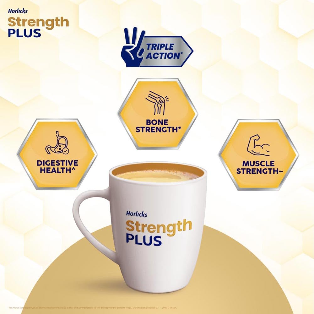 Horlicks Strength Plus Vanilla Powder - High Protein & Fiber Nutritional Supplement for Energy & Recovery, 350g (1 Count) - Ideal for Post-Workout, Illness Recovery & Daily Wellness Boost