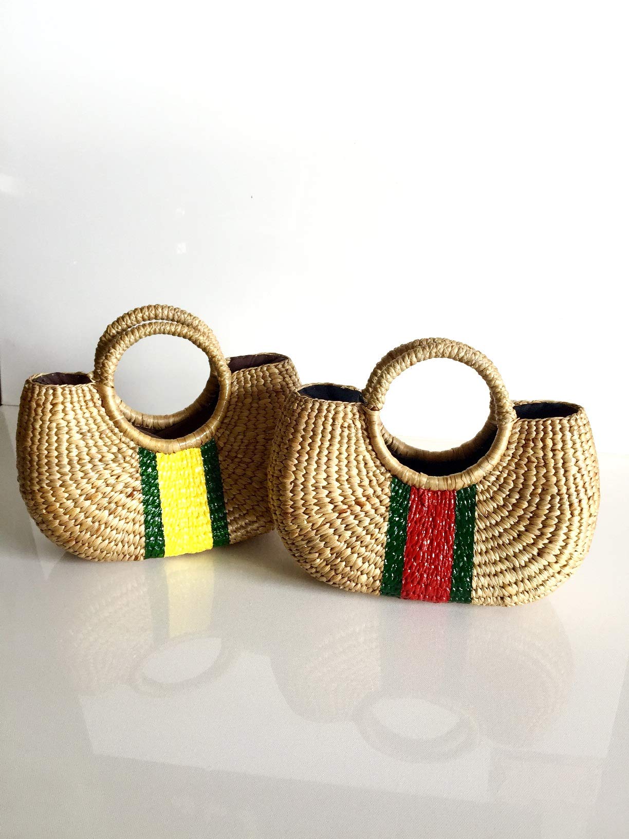 Handwoven Mini Straw Tote Bag - Yellow Beach Basket Purse for Women | Eco-Friendly Natural Straw Beach Bag for Summer Vacation, Picnic & Shopping