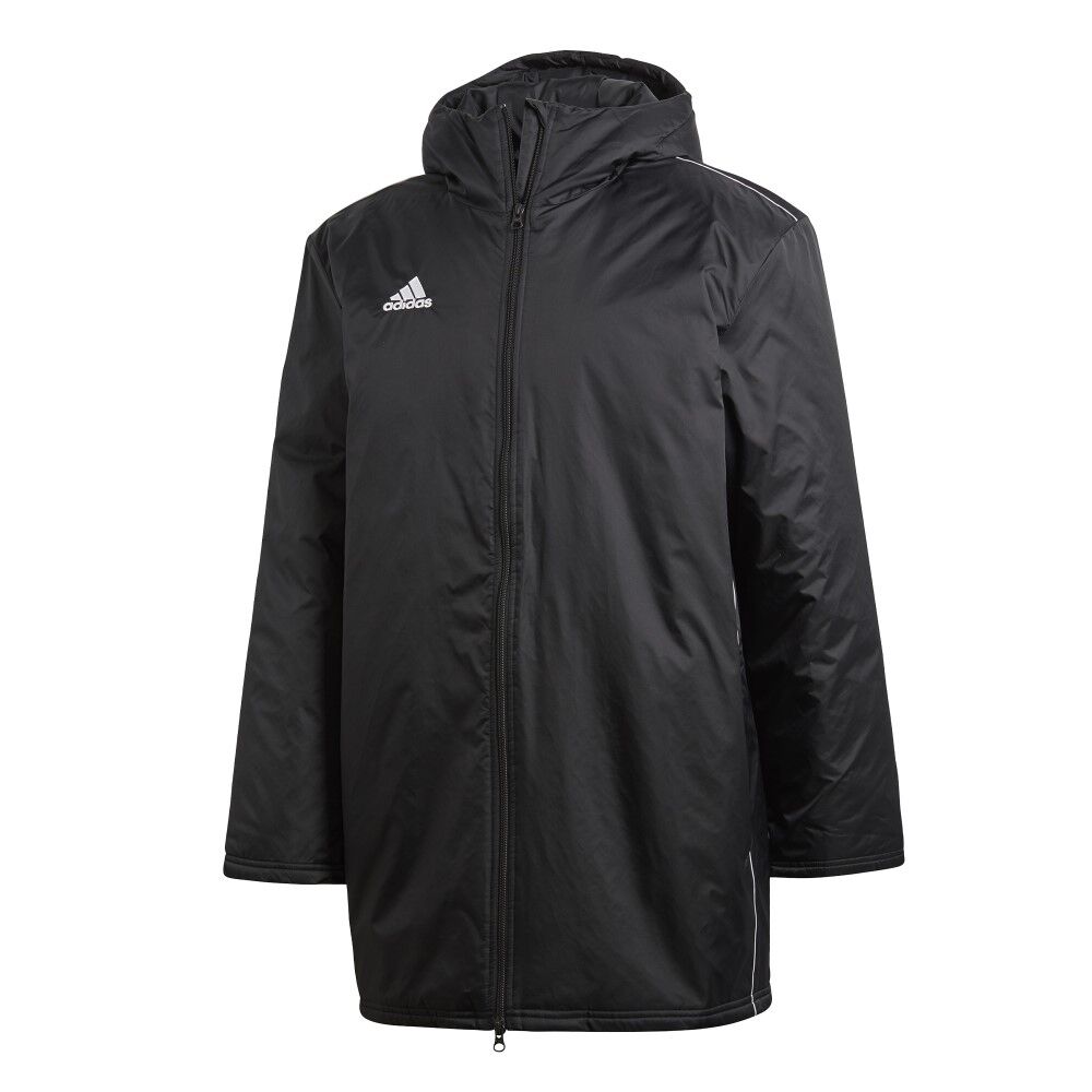 Adidas Core 18 Stadium Jacket for Men - Lightweight Windbreaker with Hood, Black & White Athletic Jacket - Perfect for Running, Training & Outdoor Sports