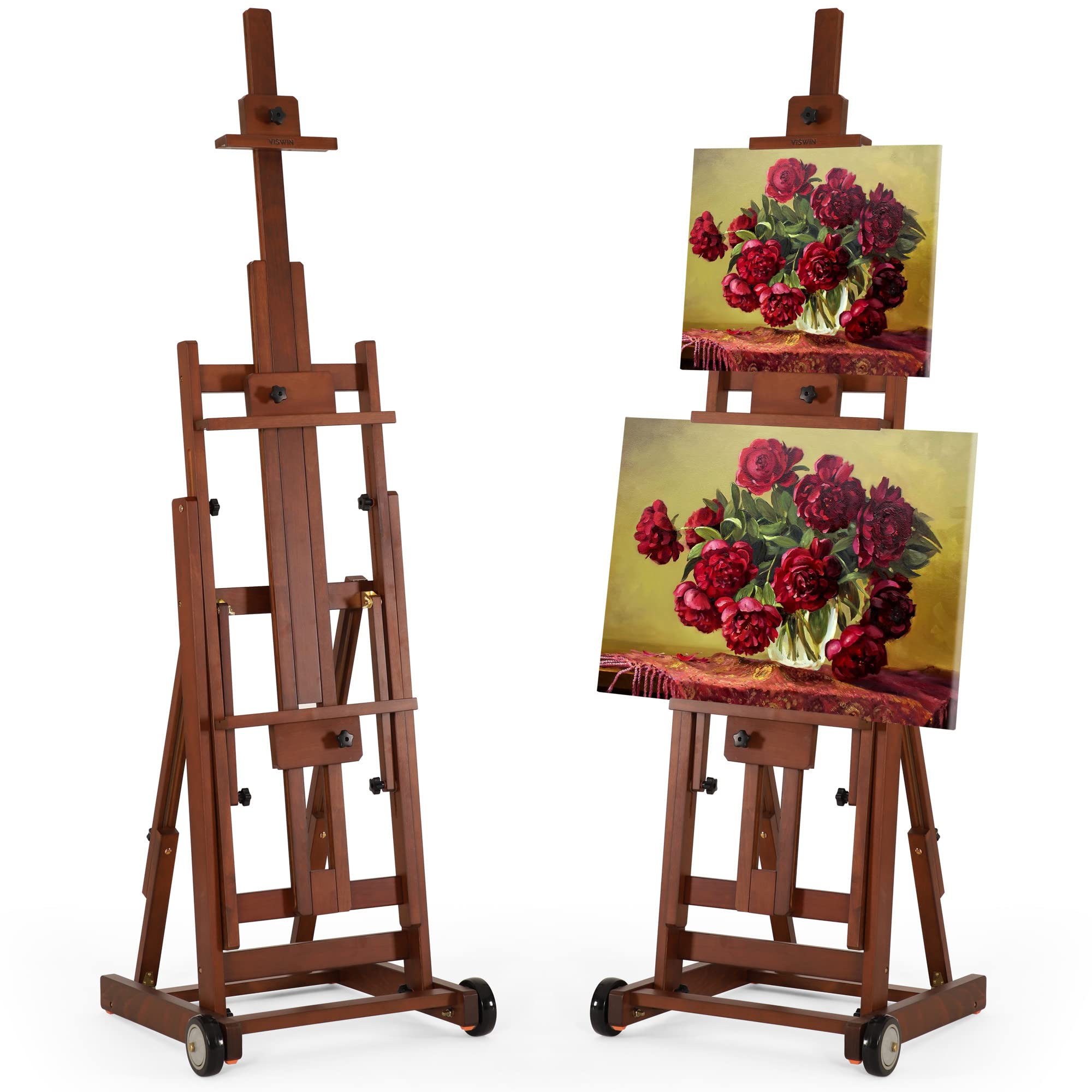 VISWIN Adjustable H-Frame Easel for Artists - Collapsible Beech Wood Painting Easel Stand Holds 1-2 Canvases up to 78