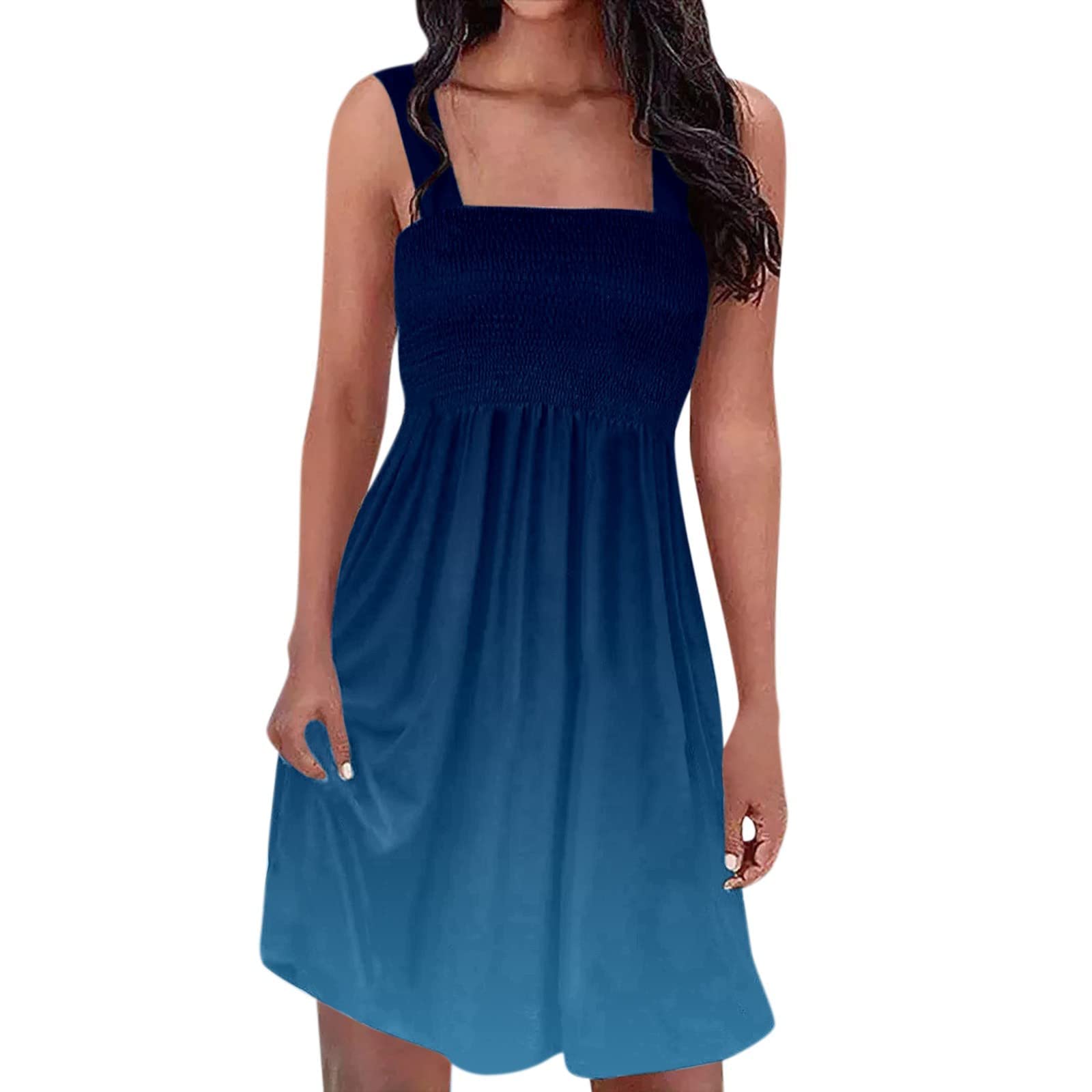 Women's Summer Spaghetti Strap Smocked Ruffle Babydoll Dress - Sleeveless A-Line Swing Dress for Beach, Vacation & Date Night
