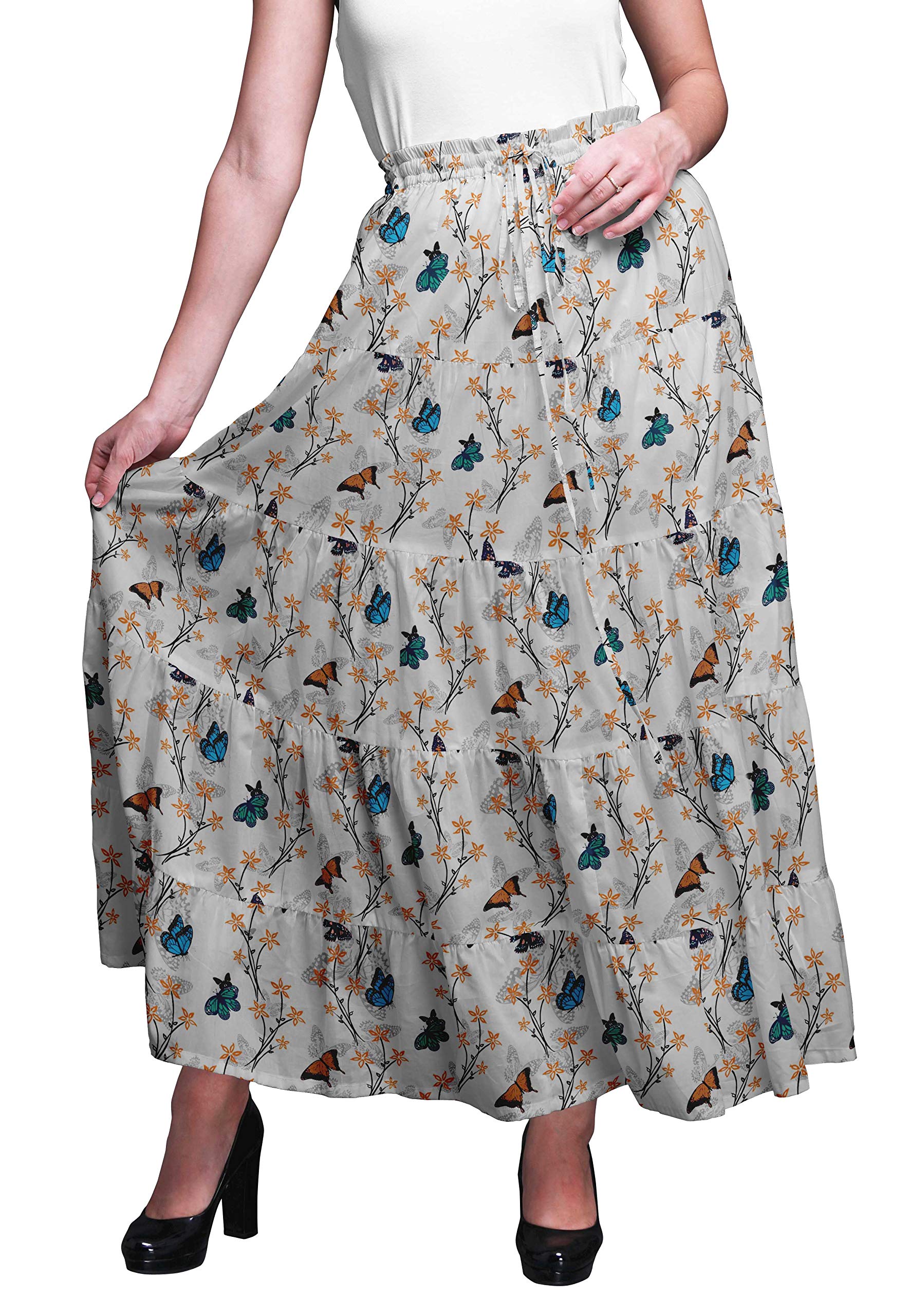 Bimba Printed Long 5-Tier Cotton Skirt for Women - Boho Style Maxi Skirt for Summer, Beach, and Casual Outfits