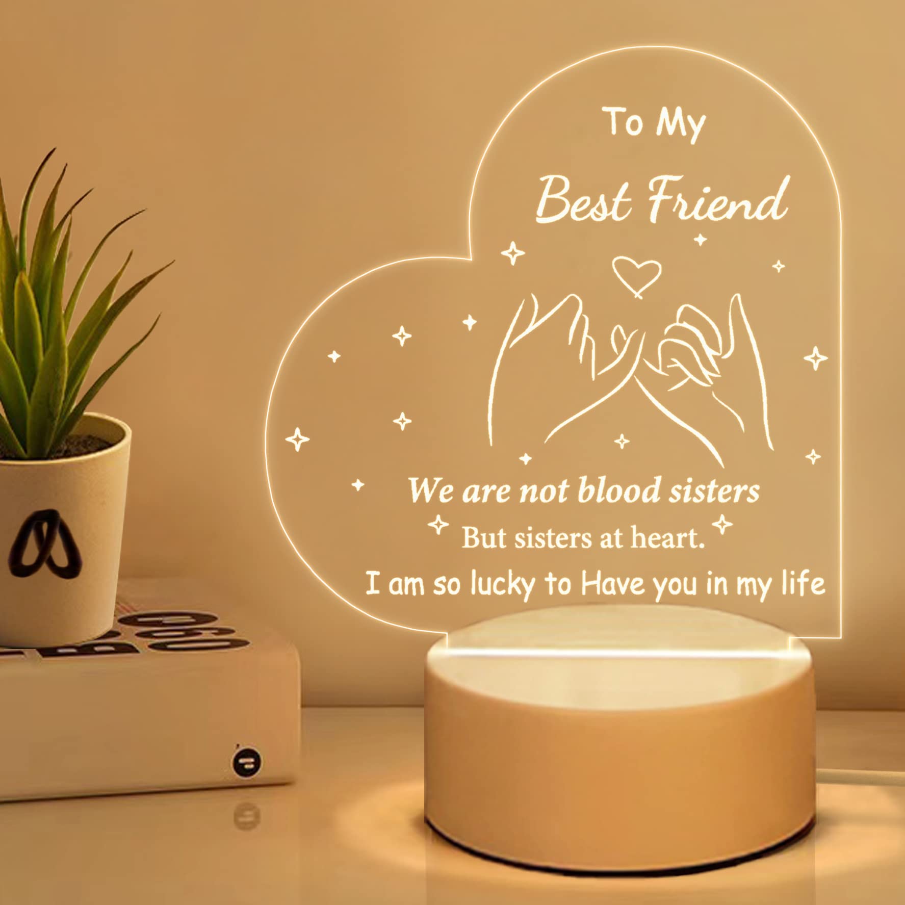 LE XIAOXI Acrylic Night Light - Best Friend Birthday Gift, Friendship Gift, Thank You Present for BFF - Perfect for Christmas, Birthdays & Special Occasions | Bedroom Decor, Nightstand Lamp, Heartwarming Gift Idea