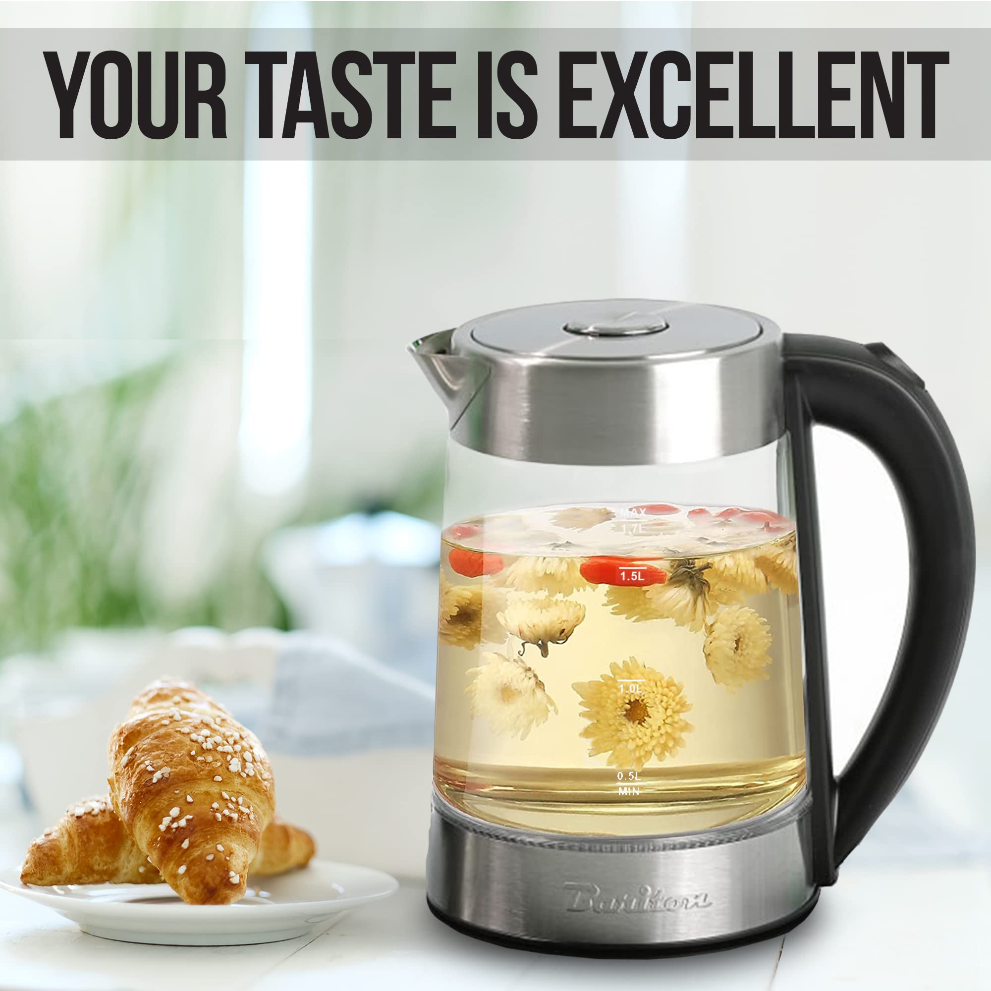 BARITON BTM-1780GS 3-in-1 Electric Kettle - Smart Tea Maker & Coffee Brewer with Digital Touch Display, Strix Safety Technology - Perfect for Home, Office & Dorm Use