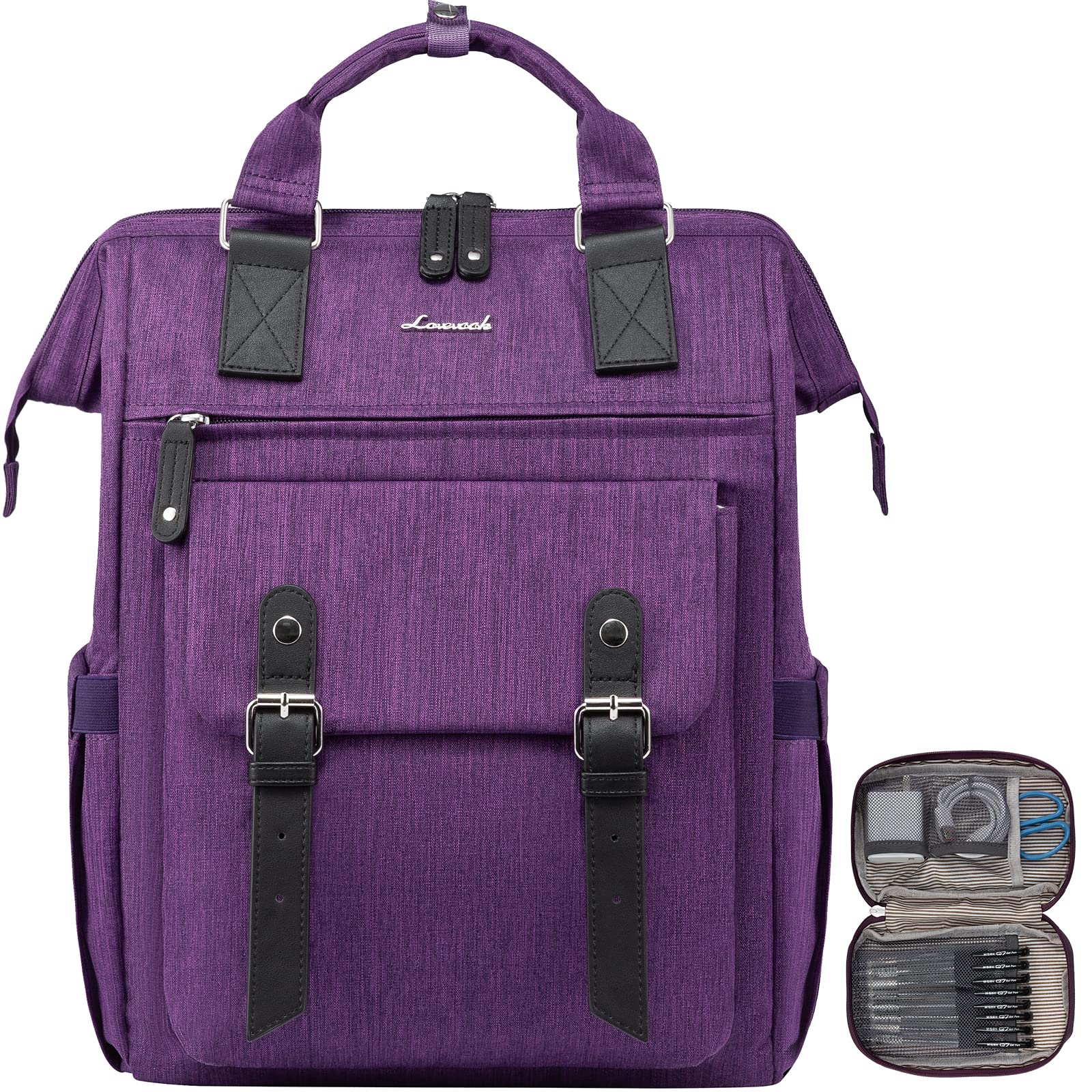 LOVEVOOK 15.6 Inch Women's Laptop Backpack with USB Charging Port - Waterproof Travel Backpack for Work, School, Nursing - Perfect for Teachers, Students & Professionals - Stylish Purple Computer Bag for Daily Commute & Business Trips