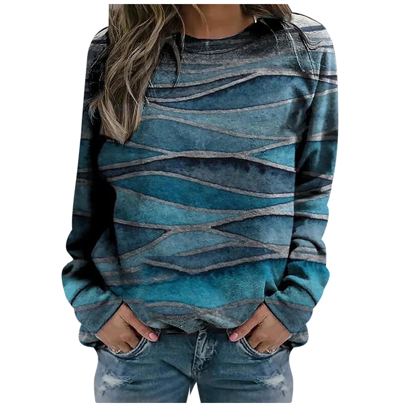 GN109 Women's Winter Fall Casual Long Sleeve Crewneck Graphic Sweatshirt - Cozy Pullover for Everyday Wear, Street Style & Layering Outfits