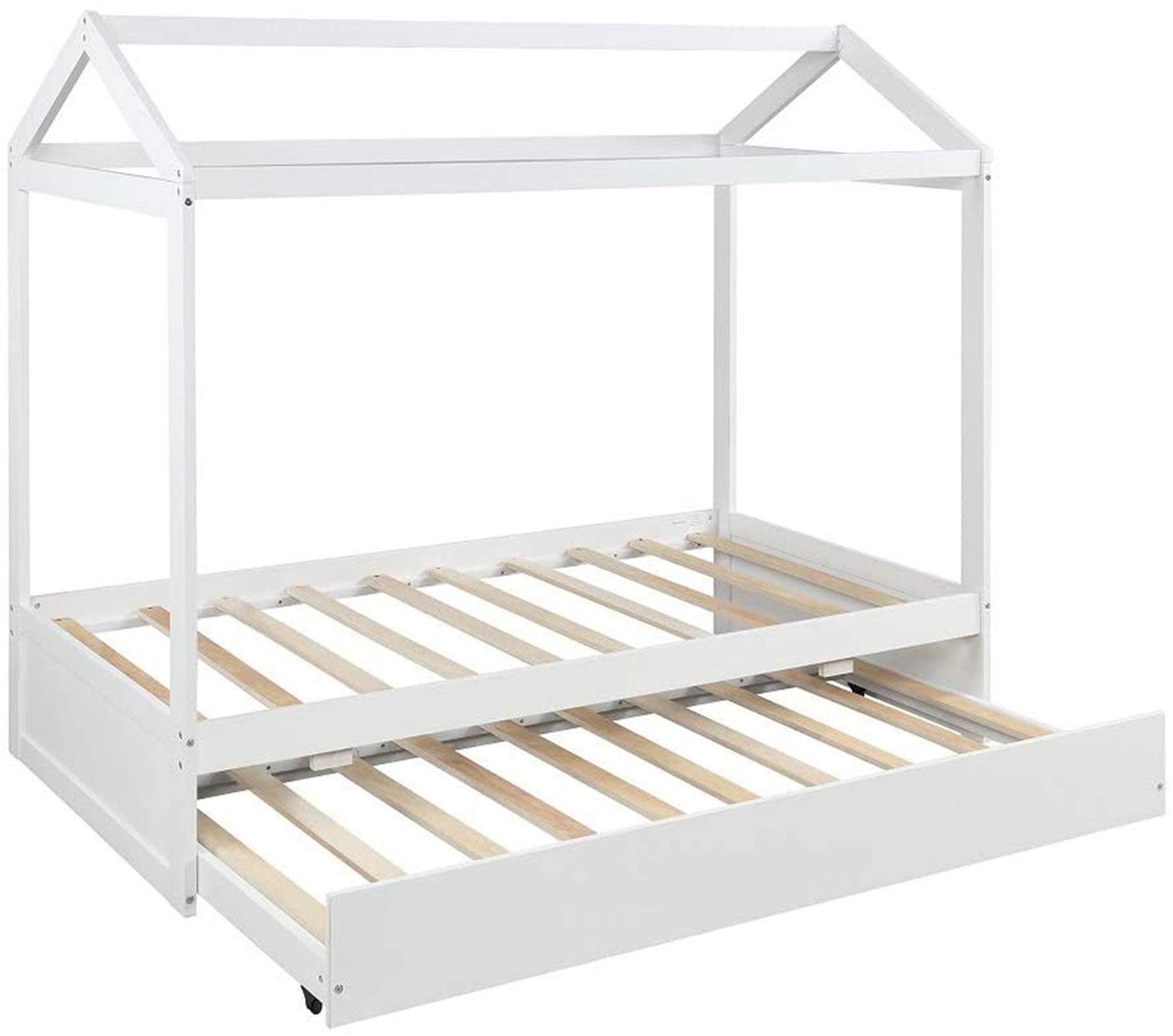 Harper & Bright Designs Twin Size House Bed Frame with Trundle - Kids Daybed with Roof Design, No Box Spring Needed - Perfect for Bedrooms, Playrooms & Sleepovers