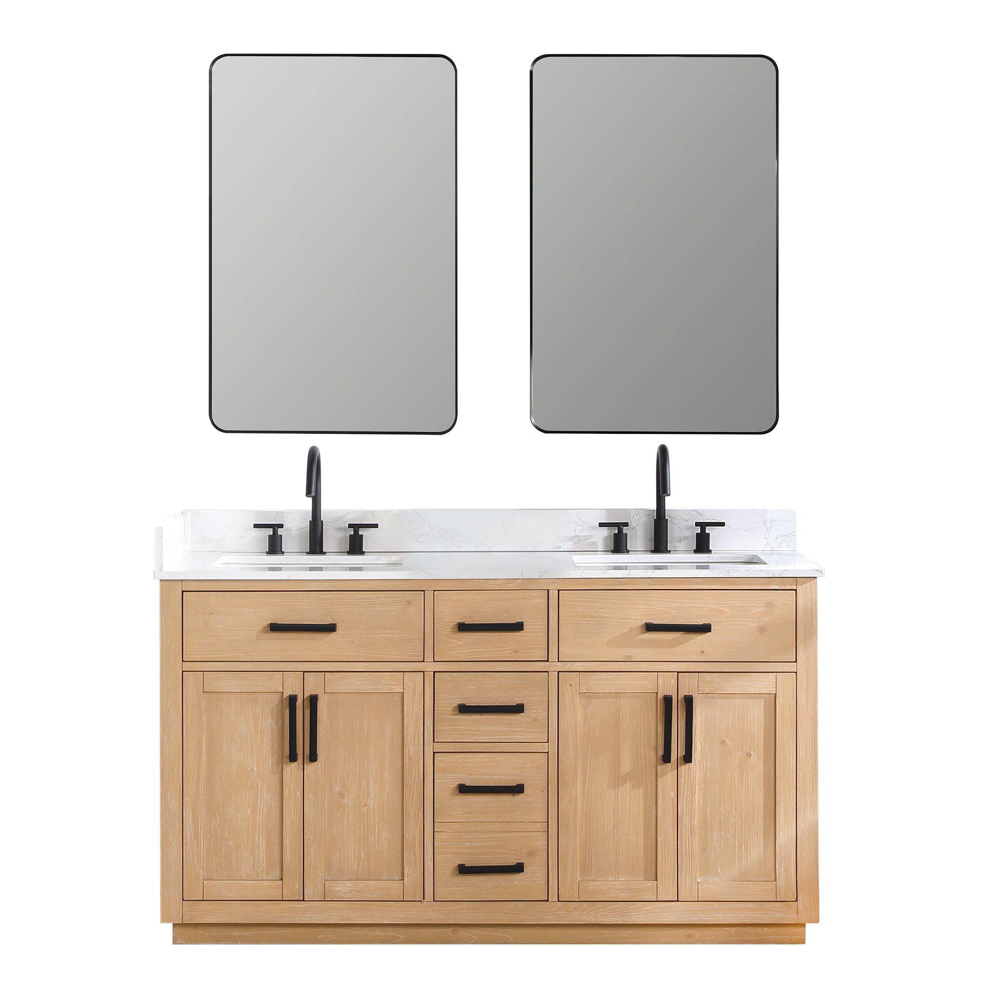 Gavino 60 Inch Double Sink Bathroom Vanity with White Composite Stone Countertop - Modern Farmhouse Style for Master Bath or Guest Bathroom
