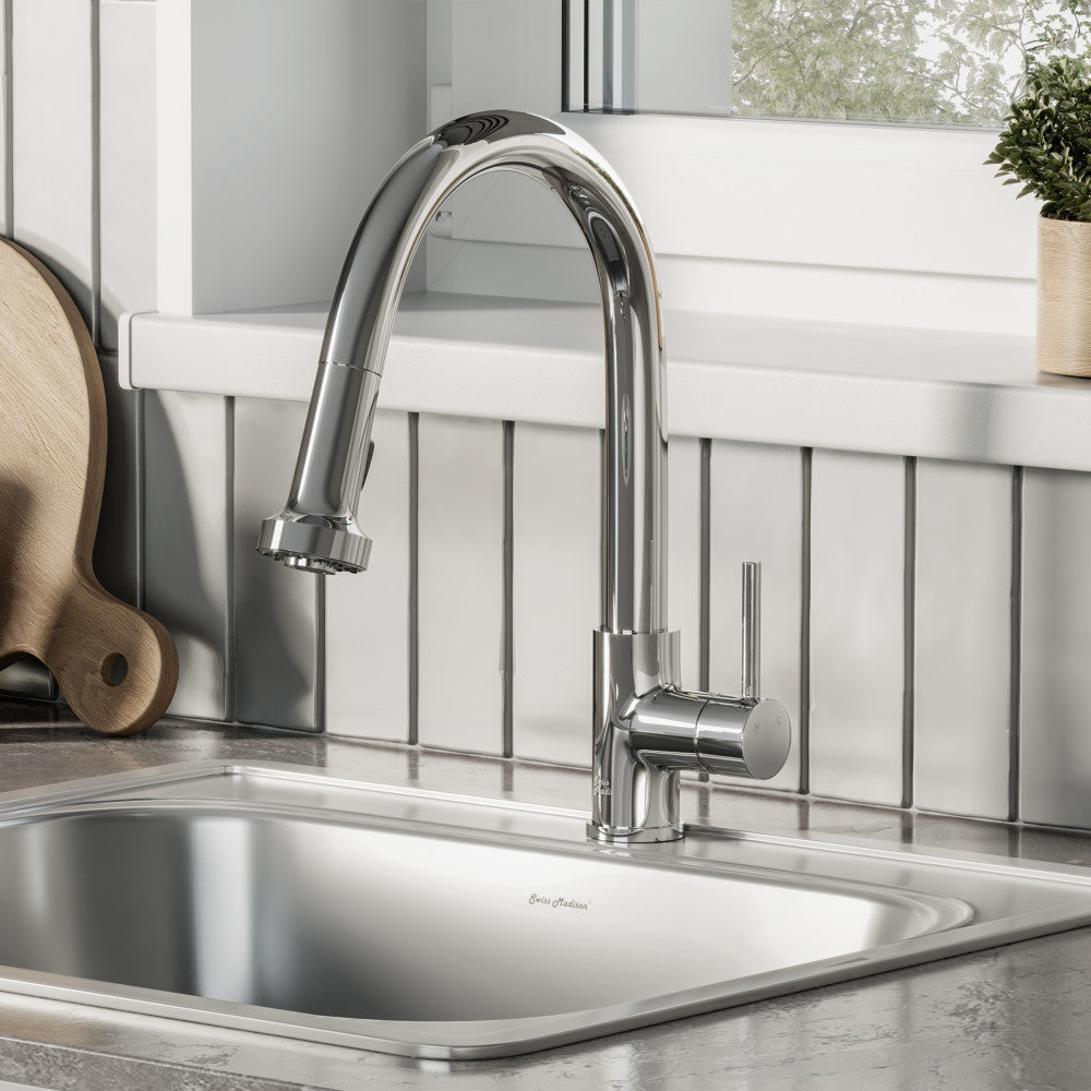 Nouvet Single Handle Pull Down Chrome Kitchen Faucet - Modern High Arc Sprayer for Washing Dishes, Filling Pots & Cleaning Sinks