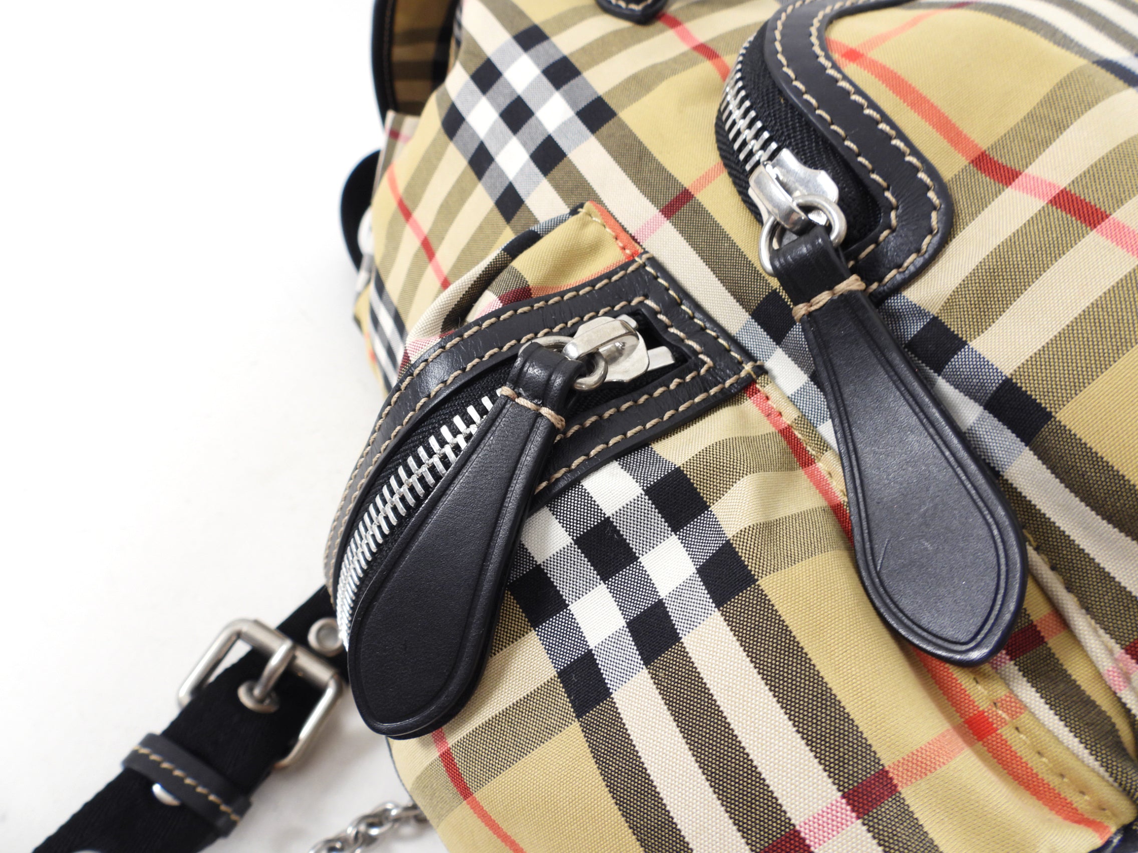 Burberry Large Check Fabric and Leather Backpack for Women & Men - Stylish Designer Travel Backpack for Work, School & Daily Commute