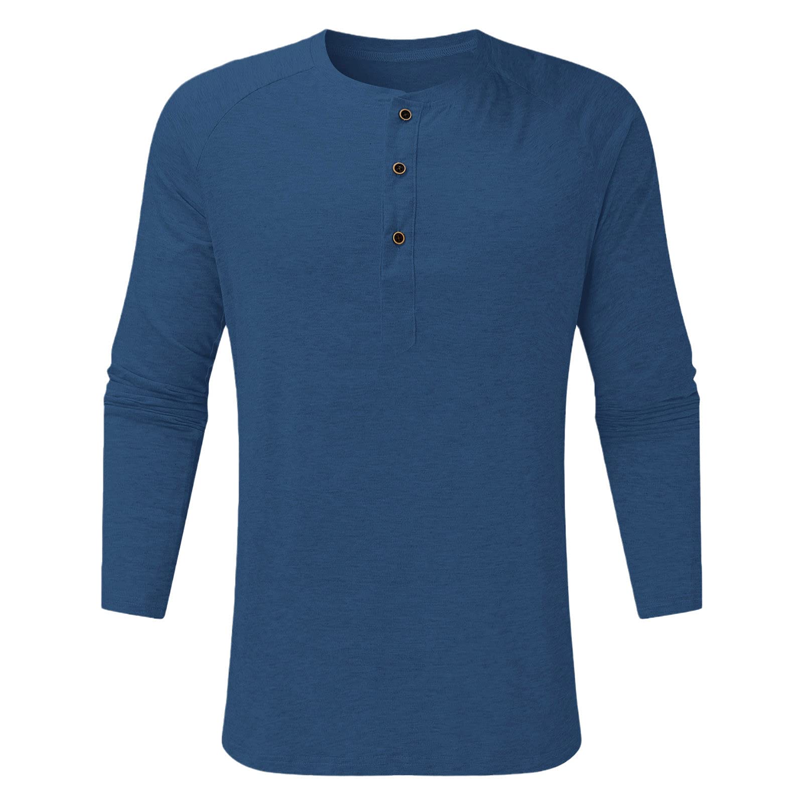 Men's Casual Long Sleeve Button-Up Shirt - Solid Color Cotton Round Neck Top for Everyday Wear | Perfect for Office, Dating & Outdoor Activities