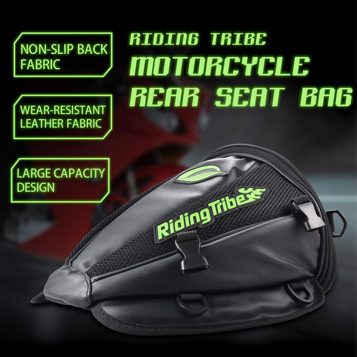 KATUR Waterproof PU Leather Motorcycle Backseat Tank Bag - Lightweight Multifunctional Storage Saddle Bag for Motorbike Rear Seat Accessories (Black) | Perfect for Commuting, Touring & Adventure Riding